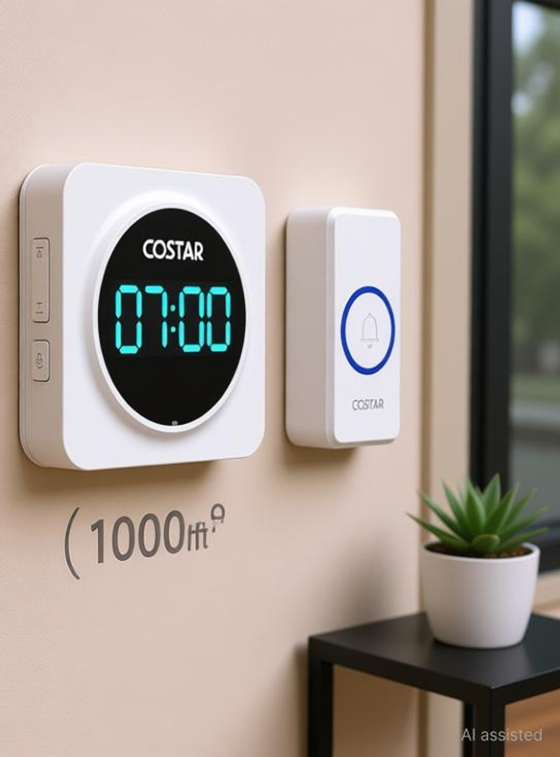 Image of Costar Door Chime 24 Hour Time Display, 1000ft Range, 5 Adjustable Volume Wireless Door Chime (58 Tunes)