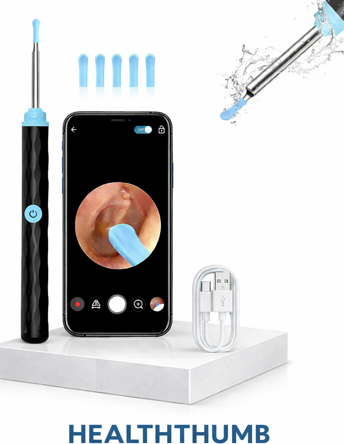Image of Accutrust Smart WiFi Ear Cleaner Stick with 5 Million HD Camera, 3.5mm Lens, 360 Rotation Electric Ear Cleaner
