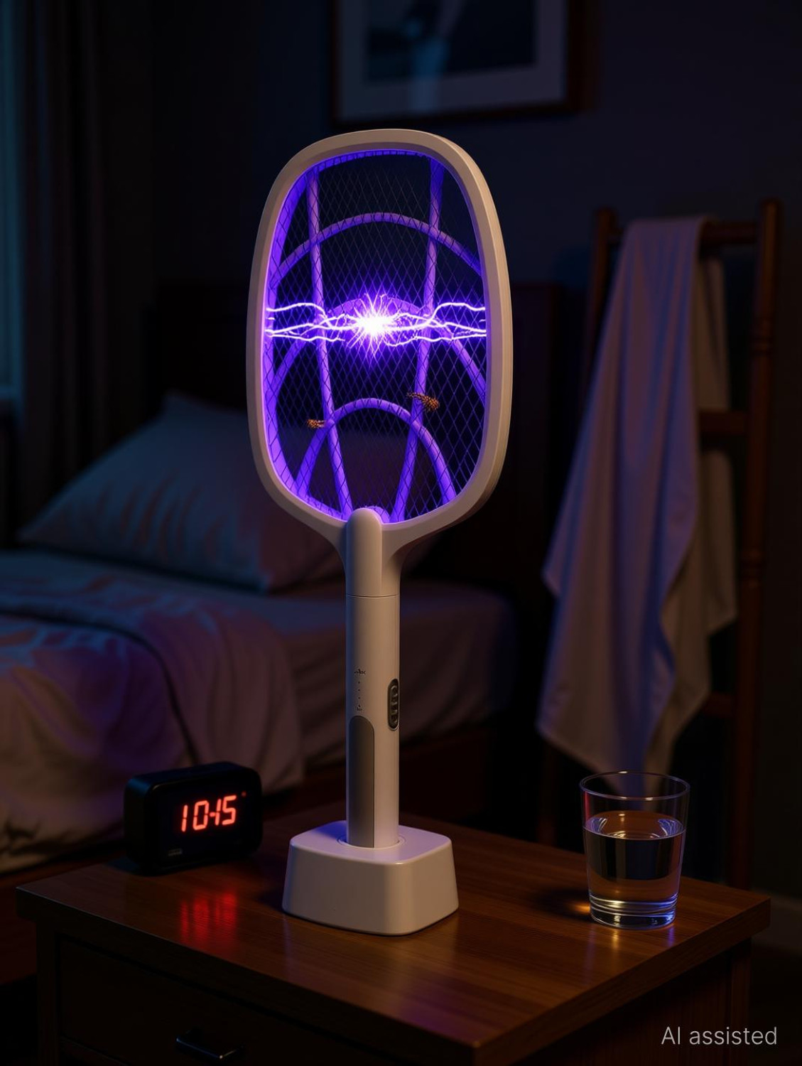Image of HEHARI Mosquito Racket with UV Light Rechargeable Zapper Racket Bat with Base Stand Electric Insect Killer Indoor, Outdoor (Bat)