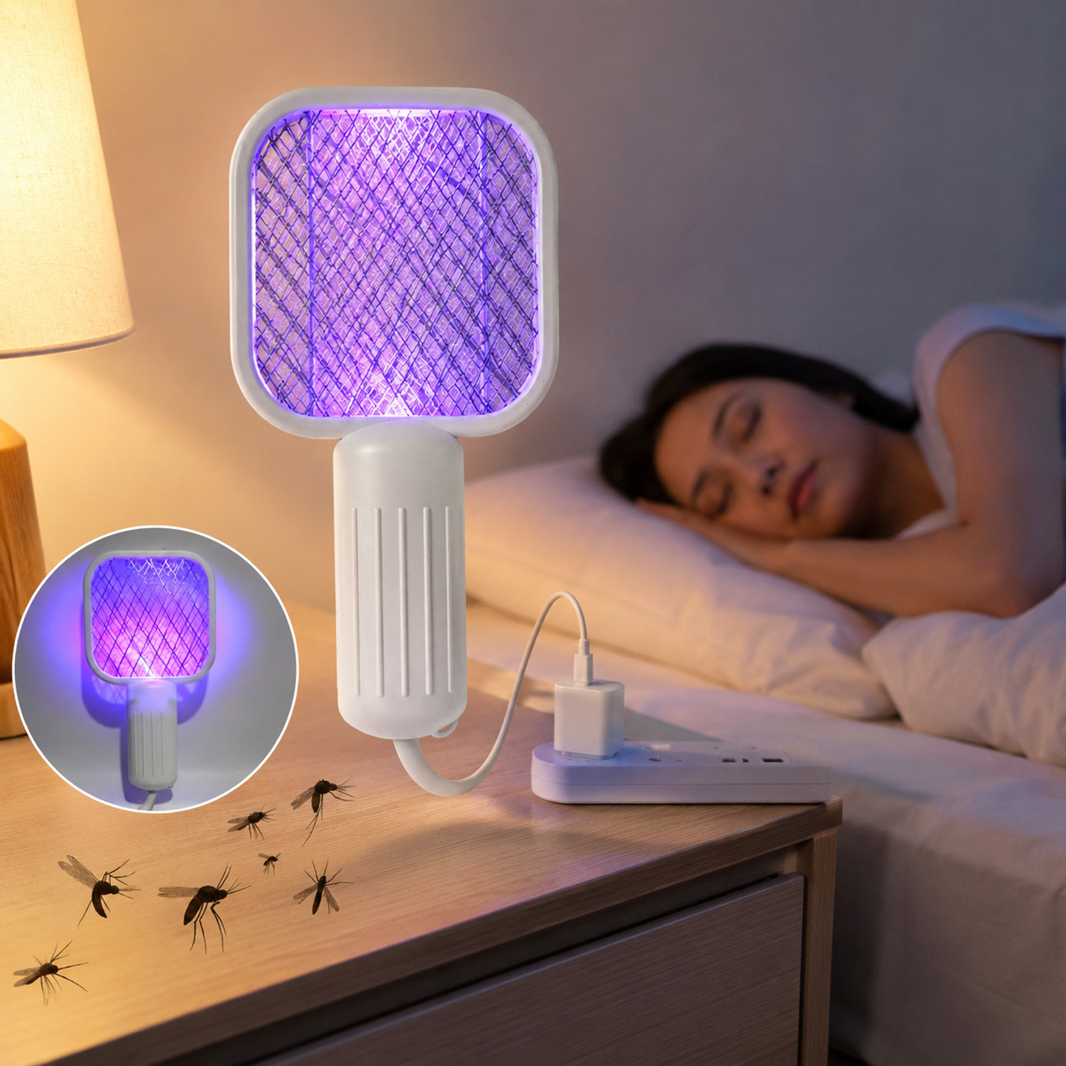 Image of bharti collection 2-in-1 USB Mosquito Killer Bat with UV Light Electric Insect Killer Indoor, Outdoor (Bat)