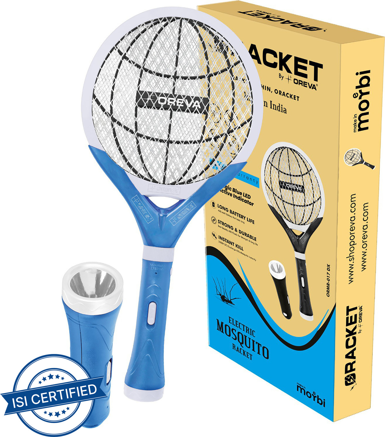 Image of OREVA Electric Rechargeable Mosquito Racket 2 in 1 With Detachable LED Torch I Electric Insect Killer Indoor, Outdoor (Bat)