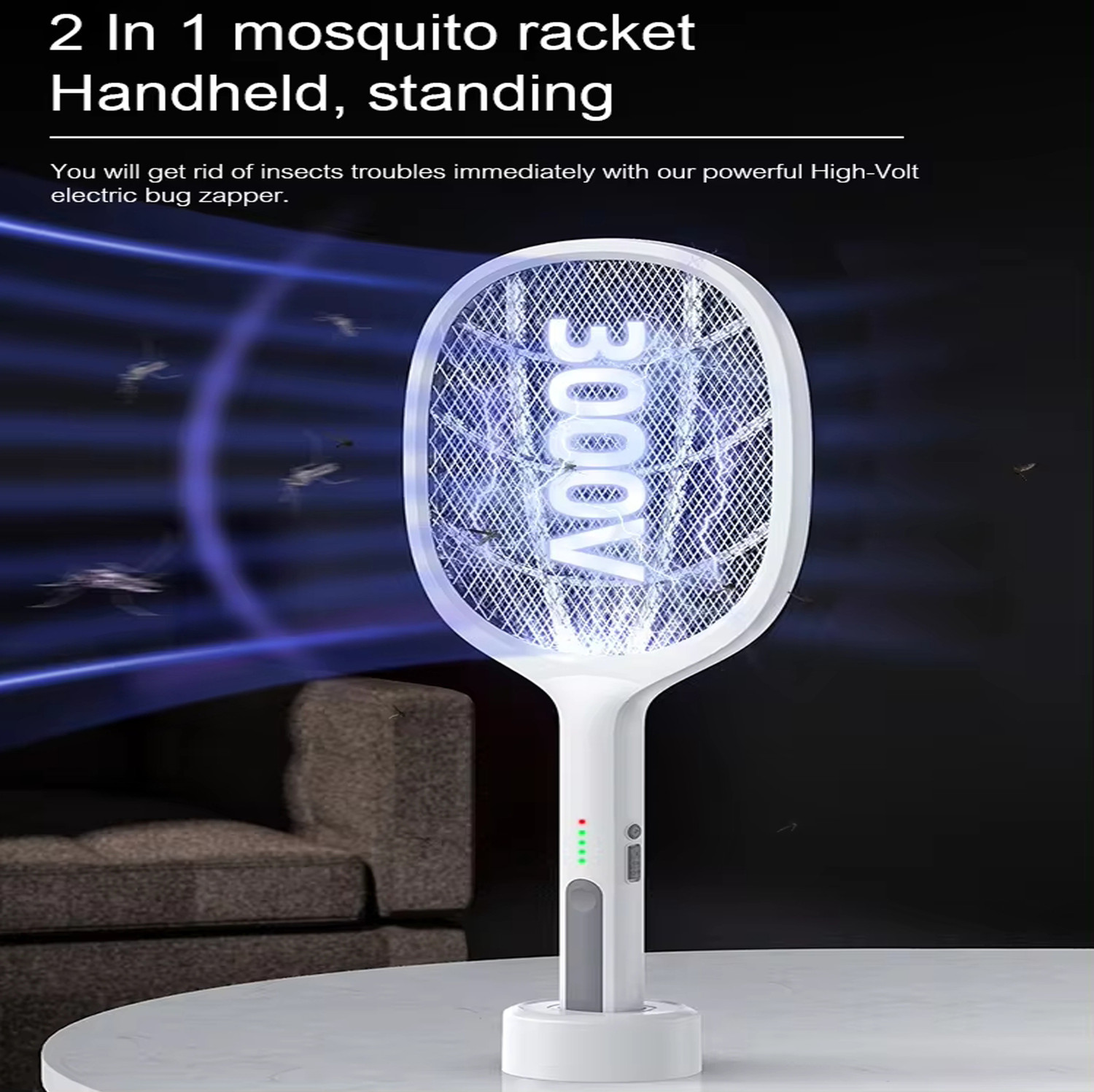 Image of HEHARI Mosquito Racket with UV Light Rechargeable Zapper Racket Bat with Base Stand Electric Insect Killer Indoor, Outdoor (Bat)
