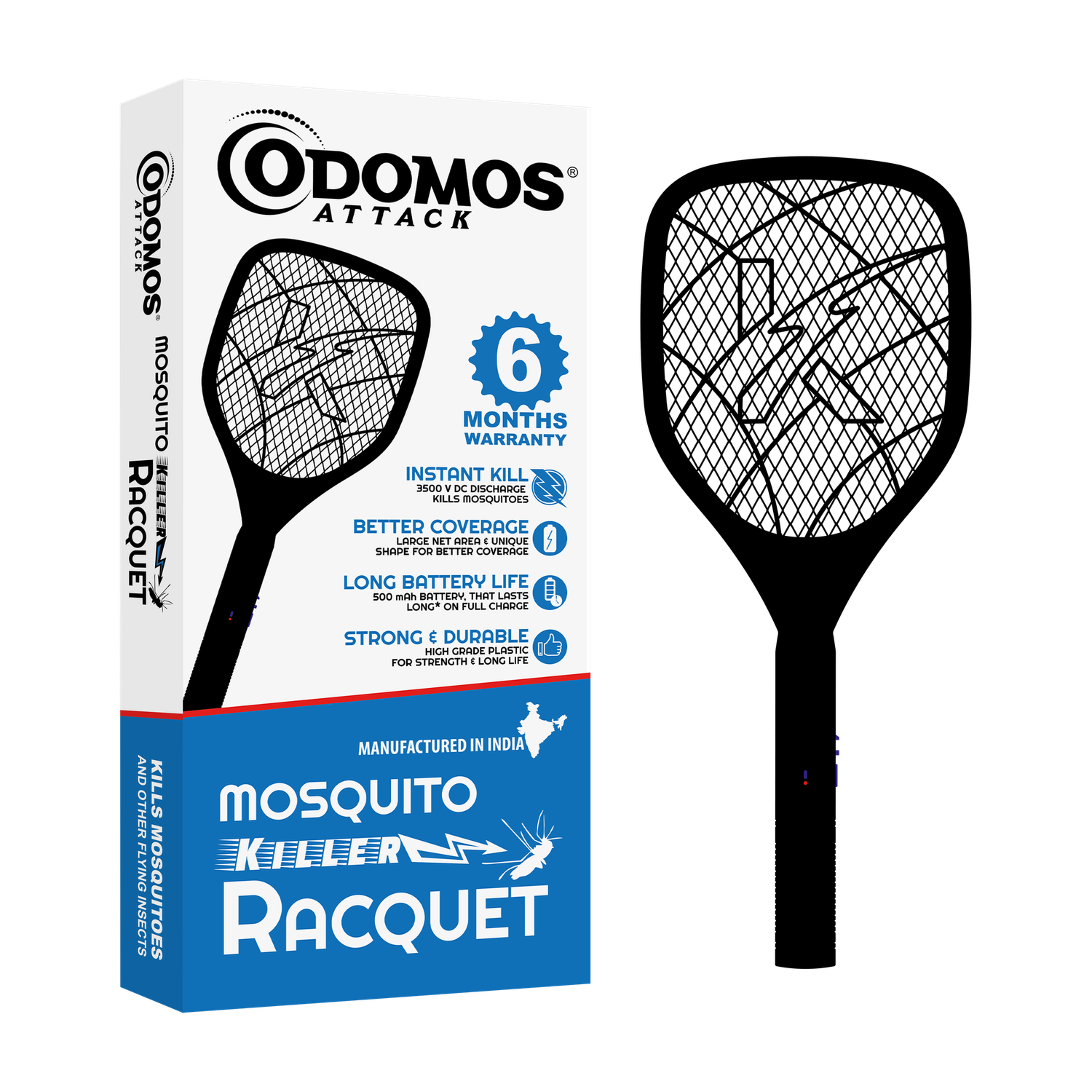 Image of OREVA Electric Rechargeable Mosquito Racket 2 in 1 With Detachable LED Torch I Electric Insect Killer Indoor, Outdoor (Bat)