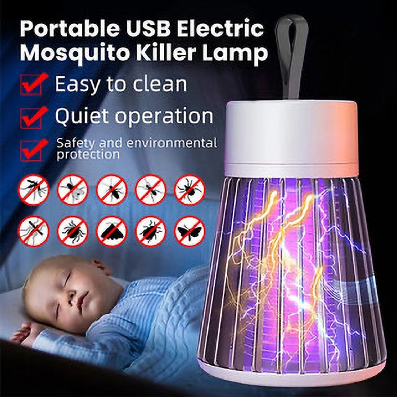 Image of TECKLE USB Mosquito Killer Lamp with UV Light & Home Office & Outdoor Use M2N1S5 Electric Insect Killer Indoor, Outdoor (Bat)