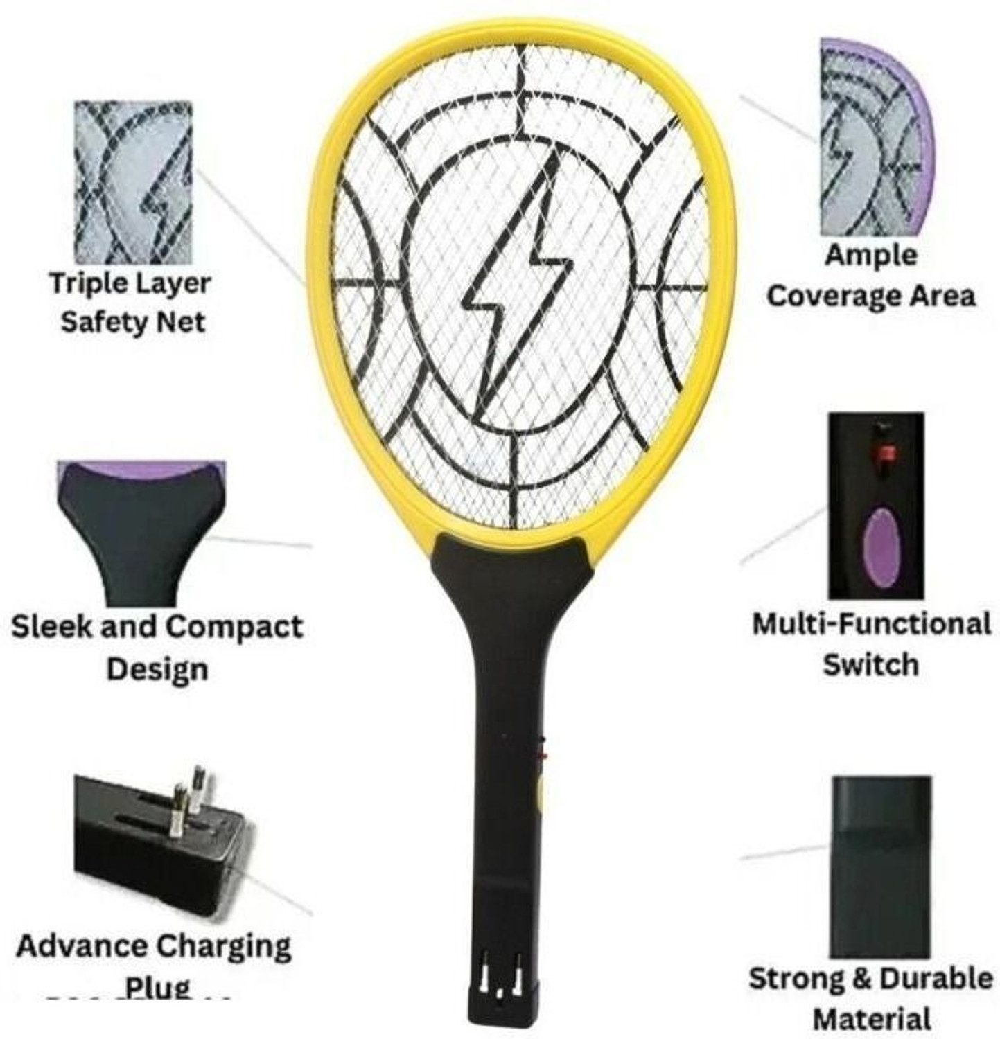 Image of bharti collection 2-in-1 USB Mosquito Killer Bat with UV Light Electric Insect Killer Indoor, Outdoor (Bat)