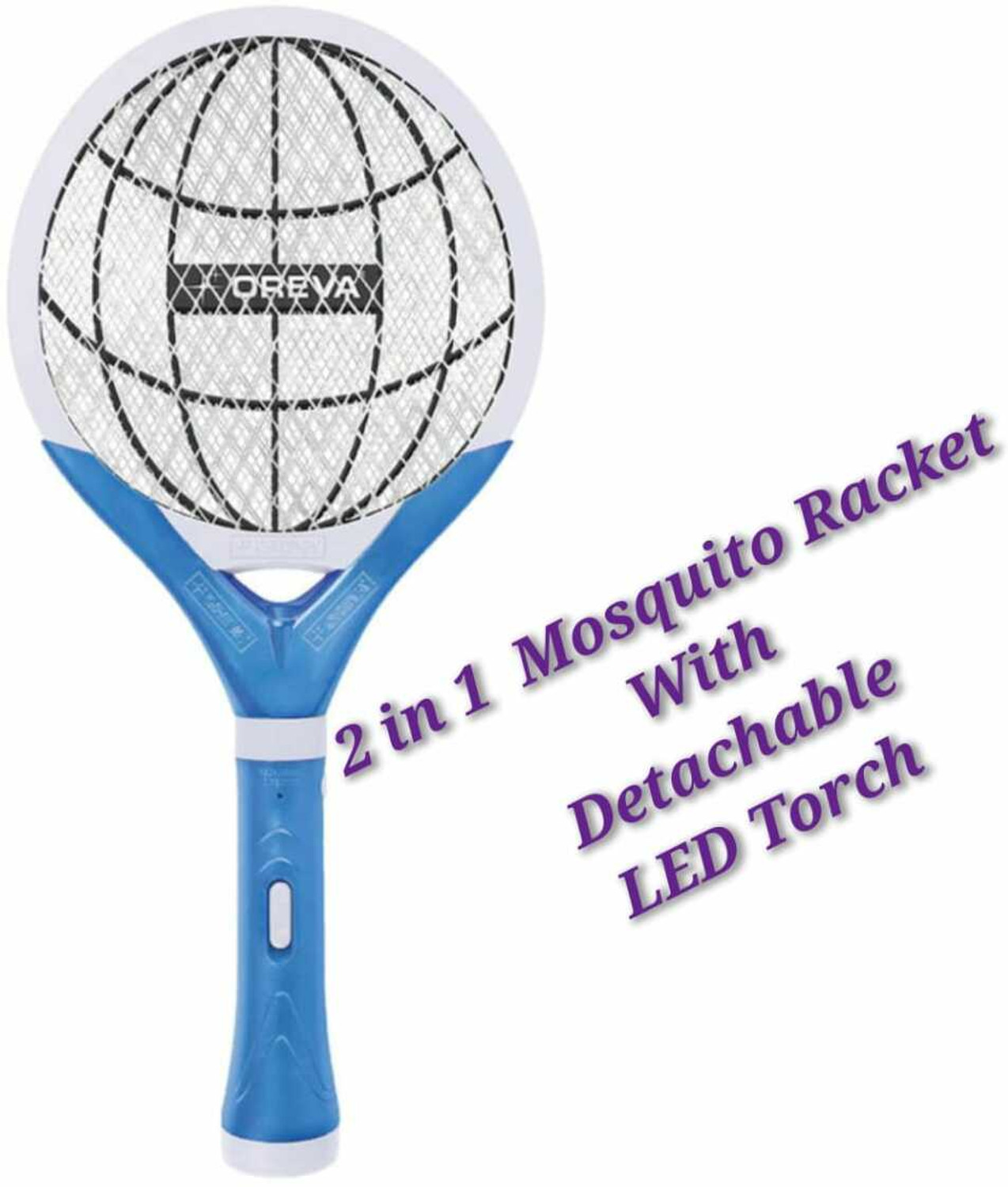Image of OREVA Electric Rechargeable Mosquito Racket 2 in 1 With Detachable LED Torch I Electric Insect Killer Indoor, Outdoor (Bat)