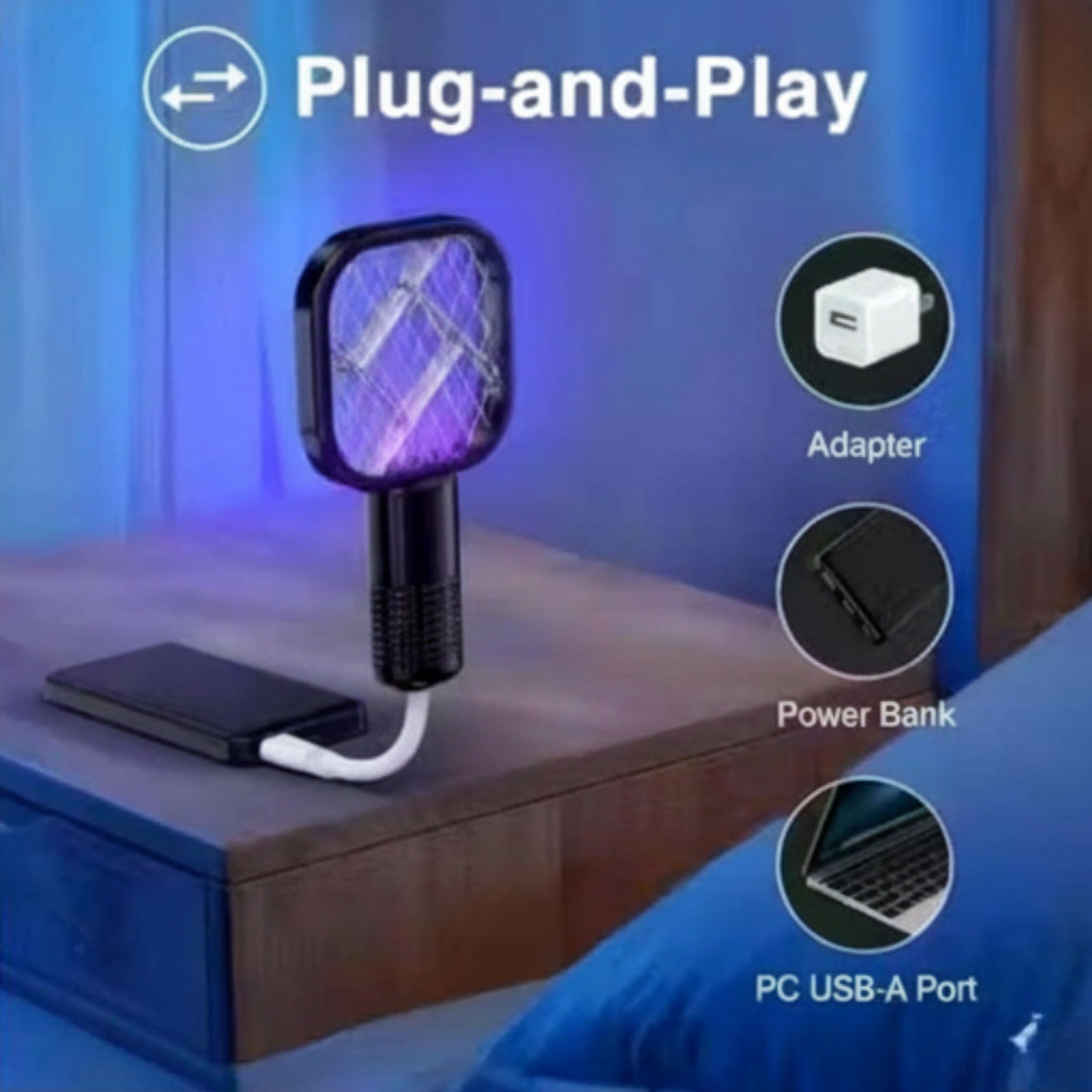 Image of bharti collection 2-in-1 USB Mosquito Killer Bat with UV Light Electric Insect Killer Indoor, Outdoor (Bat)