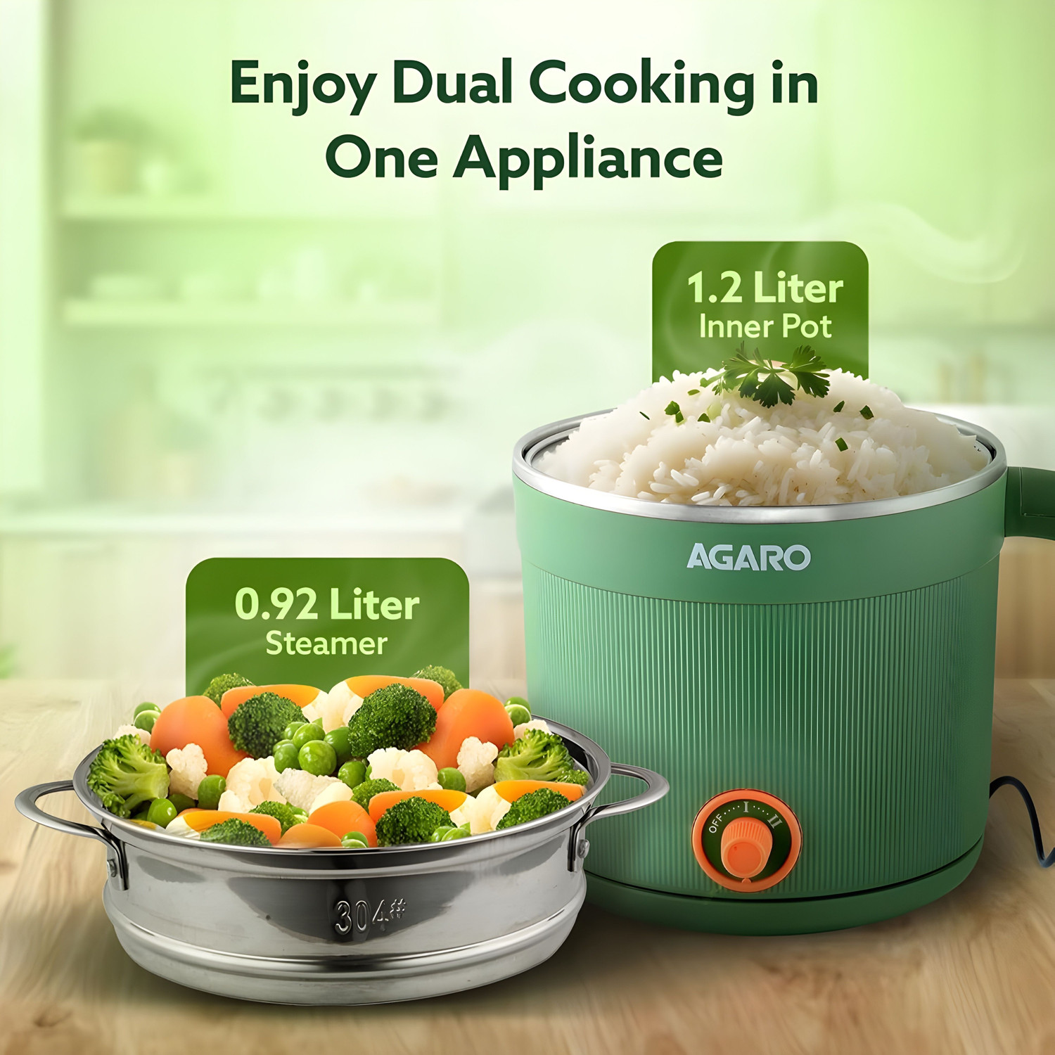 Image of AGARO 1 Multi Cooker Electric Kettle (1.2 L, Green)