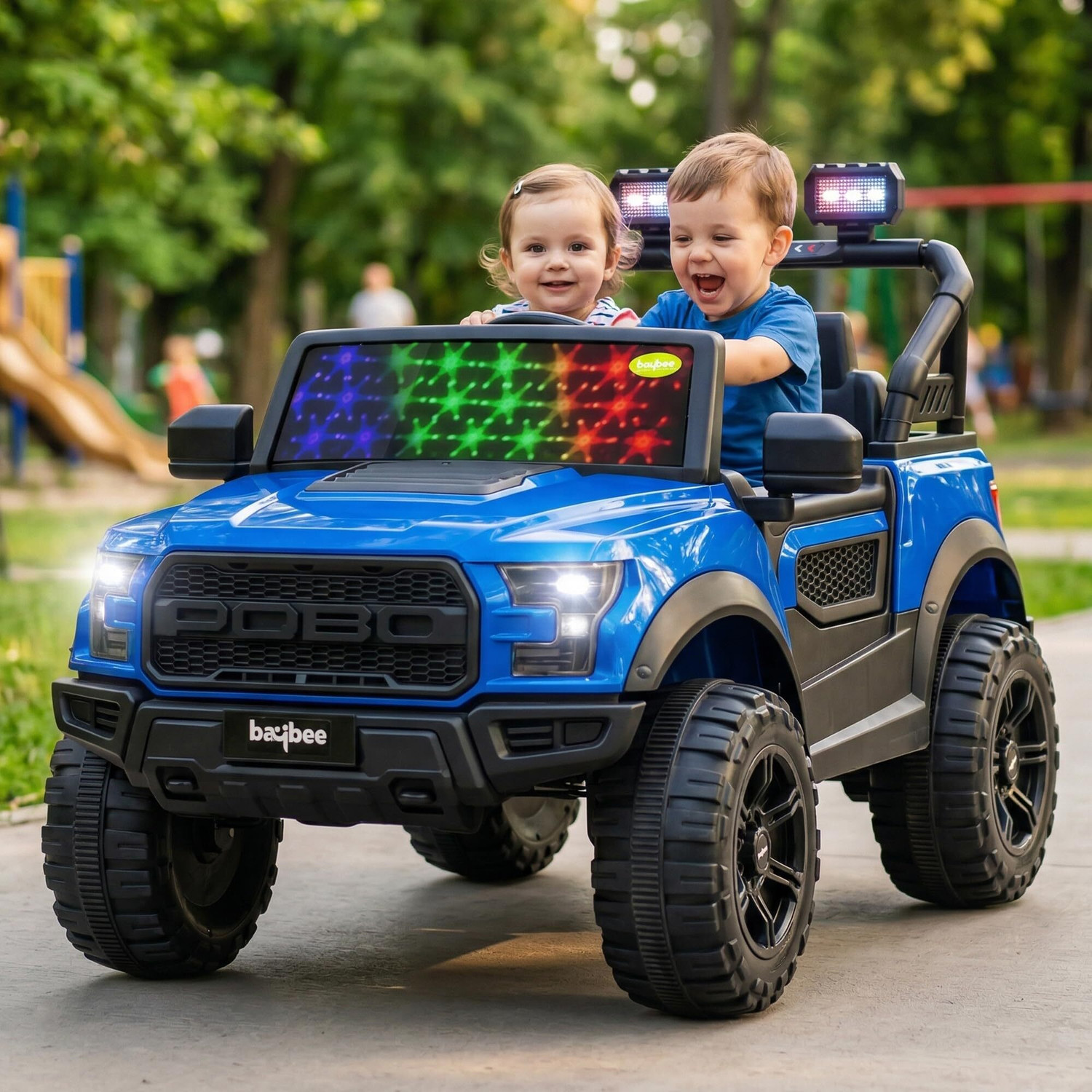 Image of baybee Blitz Rechargeable Jeep for Kids, Electric Ride on Toy Car for Kids with Music Jeep Battery Operated Ride On (Red)