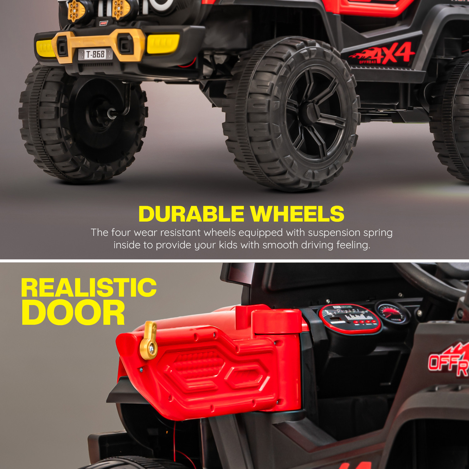 Image of baybee Blitz Rechargeable Jeep for Kids, Electric Ride on Toy Car for Kids with Music Jeep Battery Operated Ride On (Red)