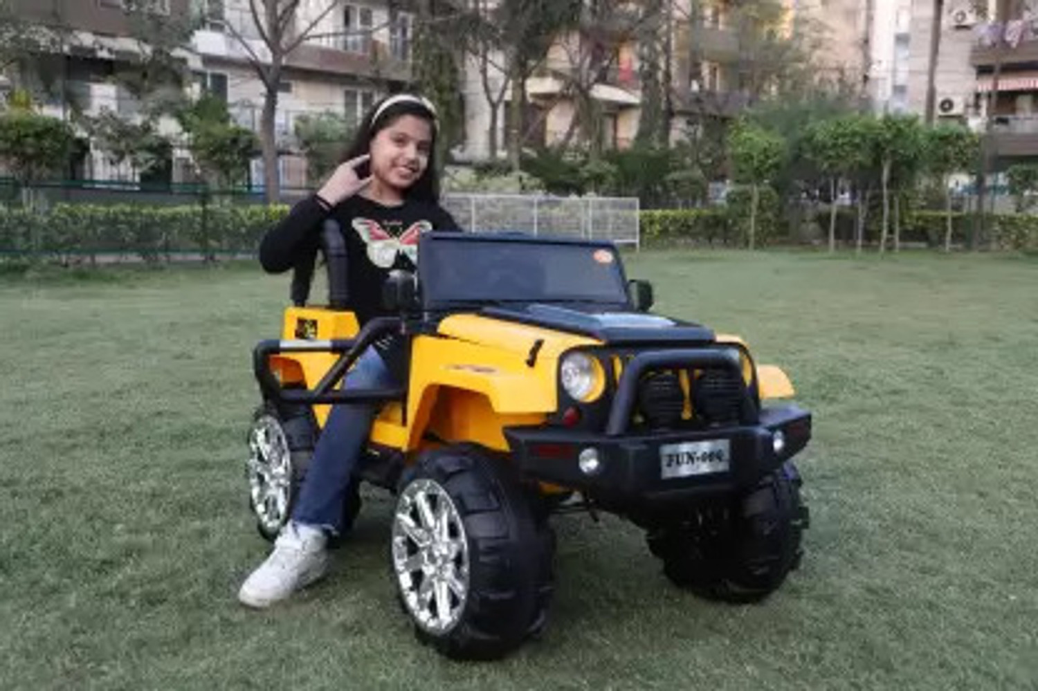 Image of Kawaii Kids Battery operated big size Kids 4x4 THAR jeep 12V battery Jeep Battery Operated Ride On (Yellow)