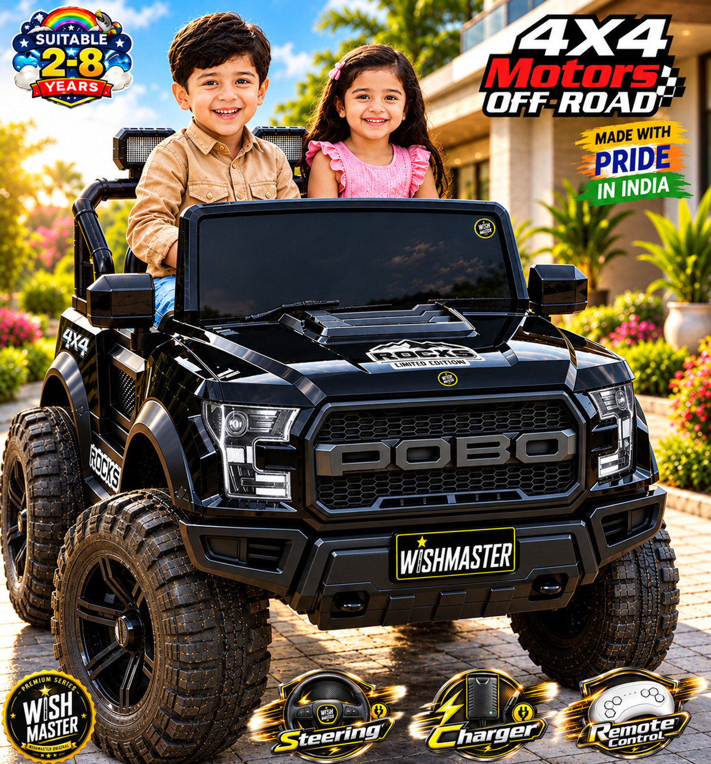 Image of baybee Blitz Rechargeable Jeep for Kids, Electric Ride on Toy Car for Kids with Music Jeep Battery Operated Ride On (Red)