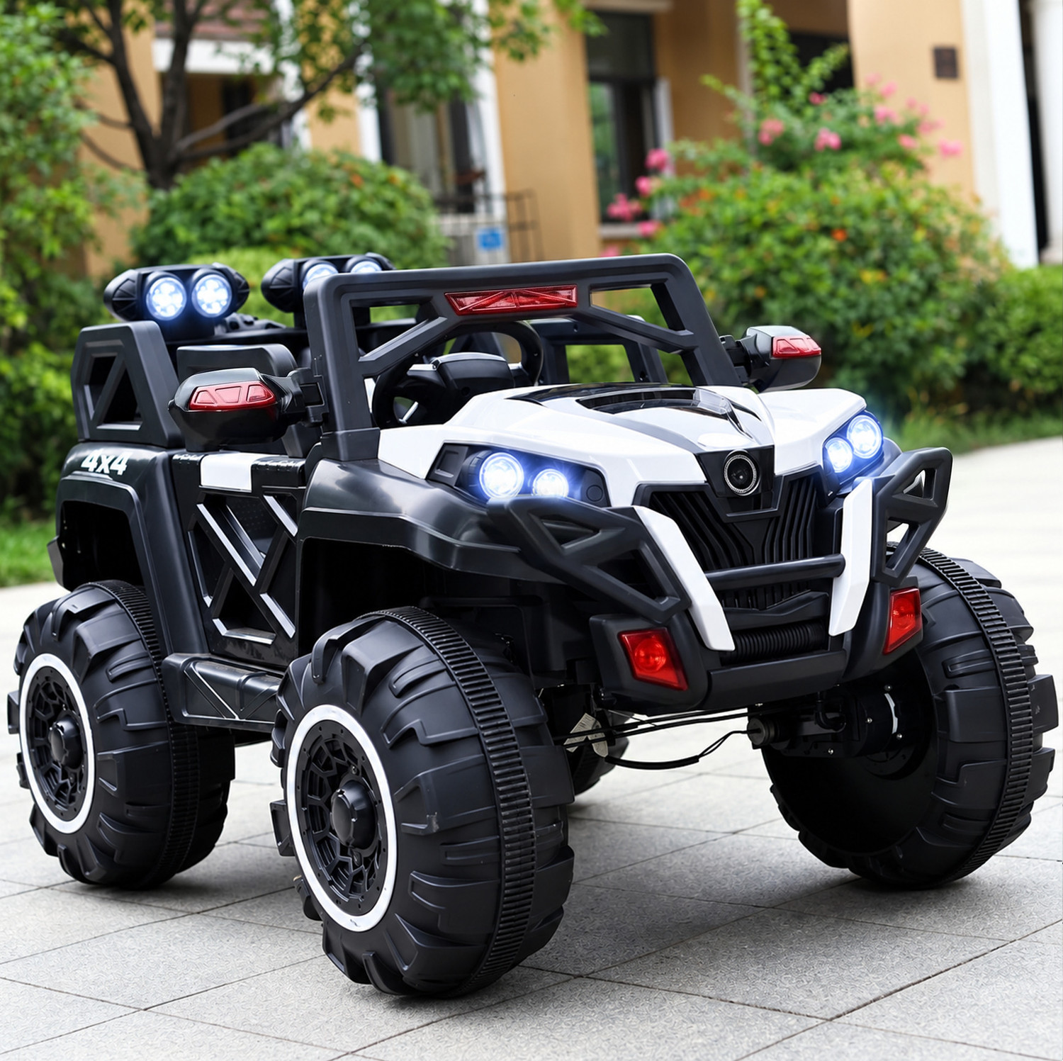 Miss & Chief Electric Jeep 4x4 Jeep for Kids, Ride on Toy Kids Car with Light & Music Jeep Battery Operated Ride On (White) - Image 1
