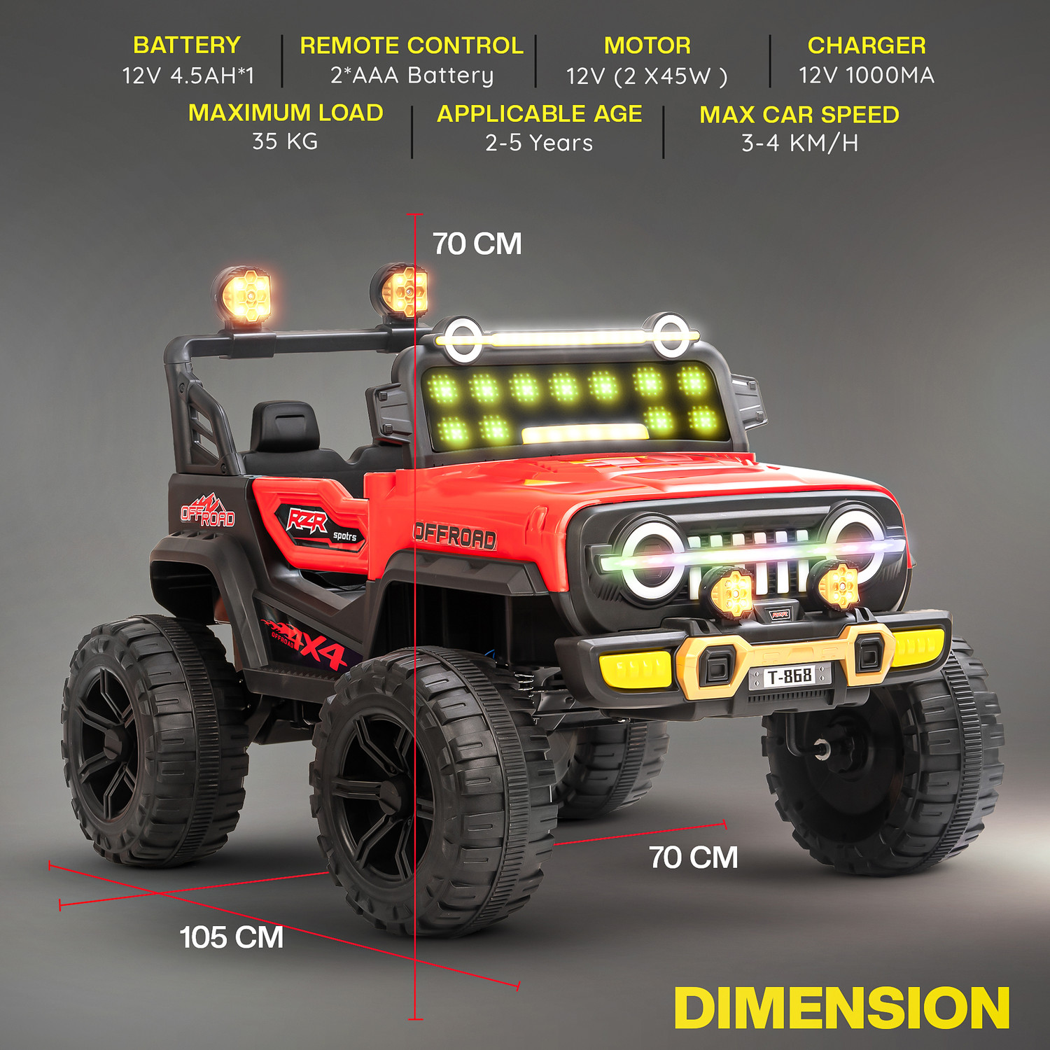 Image of baybee Blitz Rechargeable Jeep for Kids, Electric Ride on Toy Car for Kids with Music Jeep Battery Operated Ride On (Red)