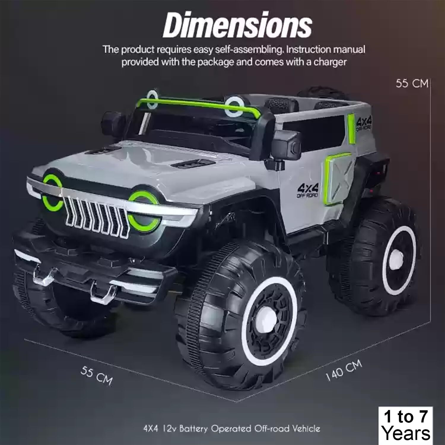 Image of Srecap 1166 Heavy Duty 12V Electric Ride On 4x4 Jeep For Kids 1 to 7 Year Jeep Battery Operated Ride On (Multicolor)