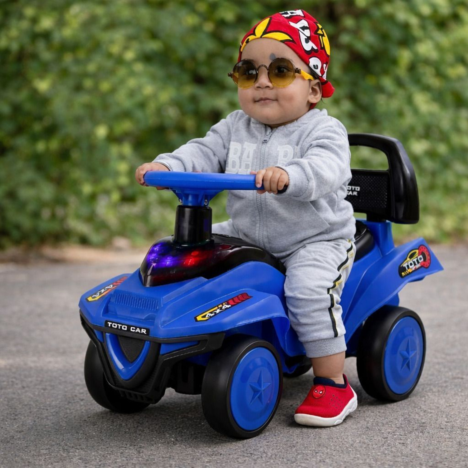 Image of joymax Musical Car With Head Lights | Push Ride On | Perfect for Kids 1-3 Years Rideons & Wagons Non Battery Operated Ride On (White)