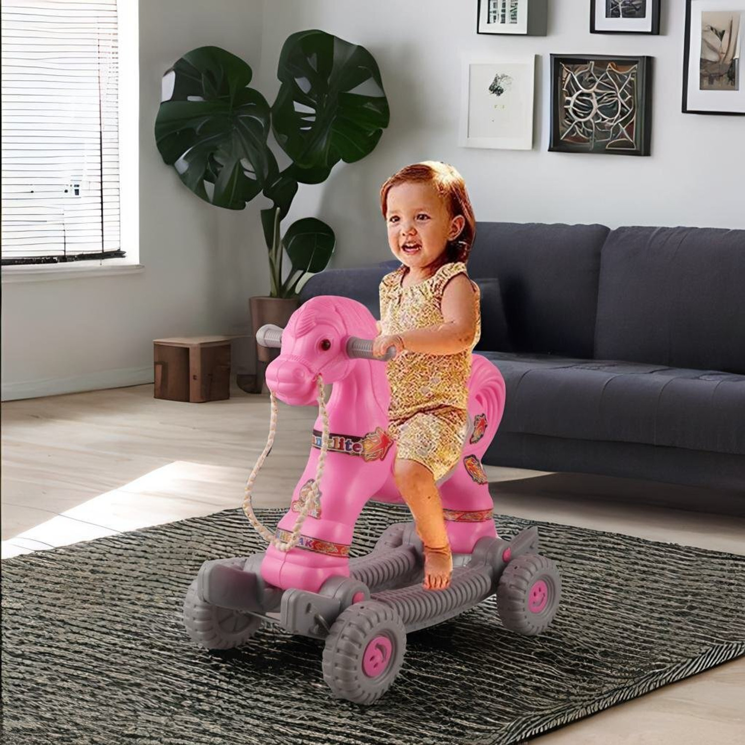 Image of toyprofessor 2 in 1 baby horse rider for kids Rideon & Rocker Rideons & Wagons Non Battery Operated Ride On (Pink)