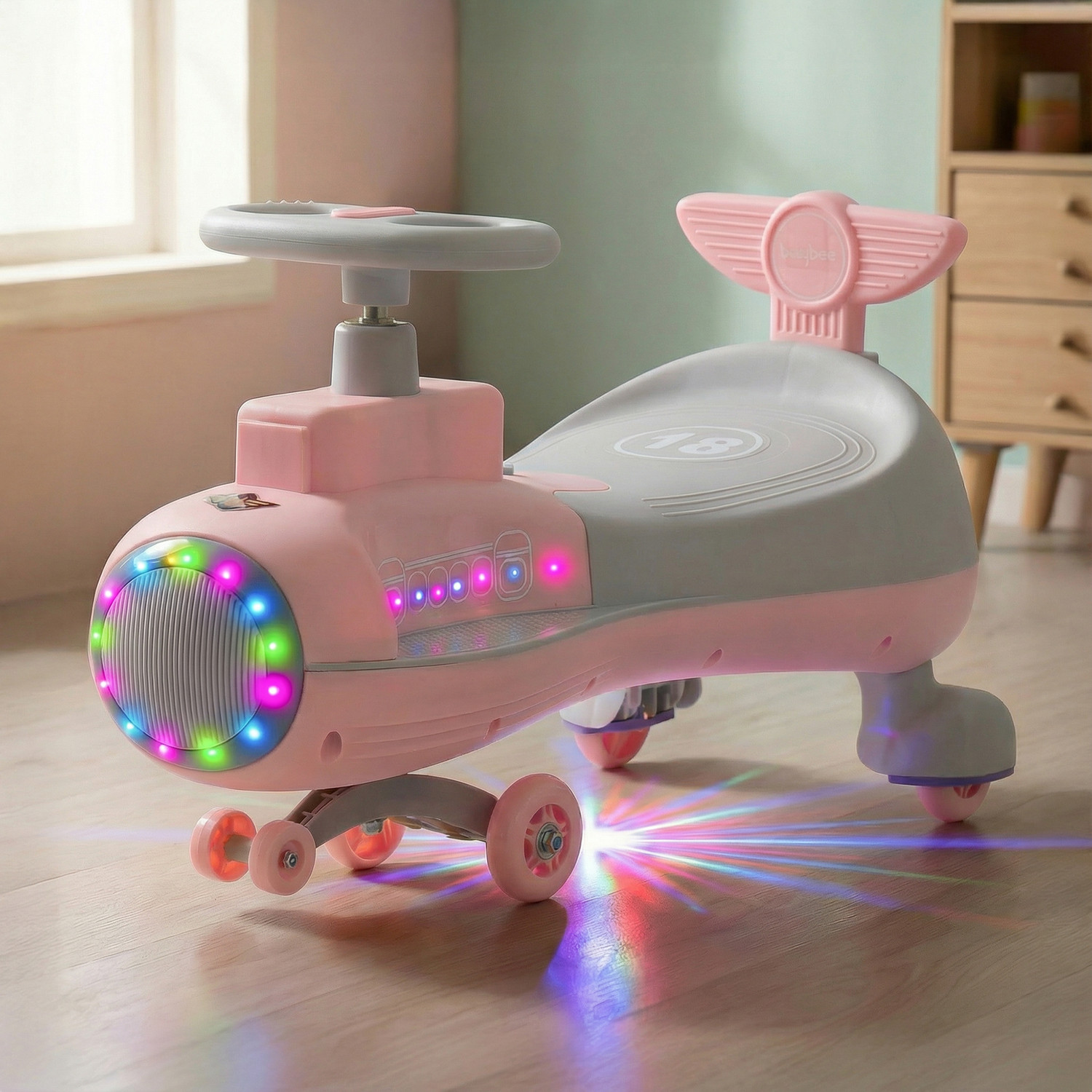 Image of BUMTUM Light Chopper Swing Car Toy Ride On Car For Kids Comfortable Seat With BackRest Car Non Battery Operated Ride On (Green)