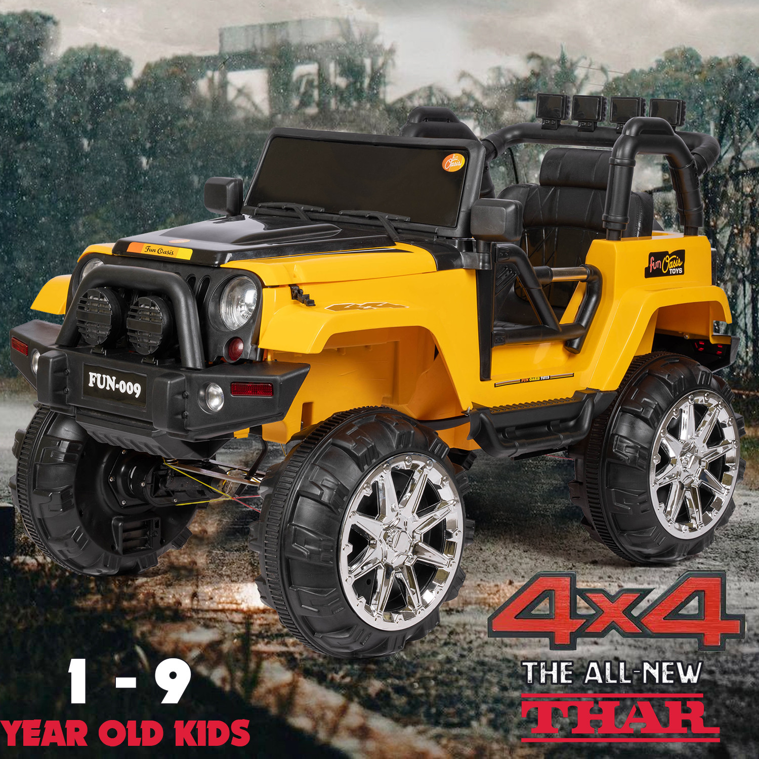 Image of Kawaii Kids Battery operated big size Kids 4x4 THAR jeep 12V battery Jeep Battery Operated Ride On (Yellow)