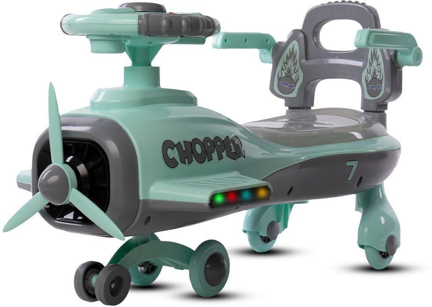 Image of BUMTUM Light Chopper Swing Car Toy Ride On Car For Kids Comfortable Seat With BackRest Car Non Battery Operated Ride On (Green)