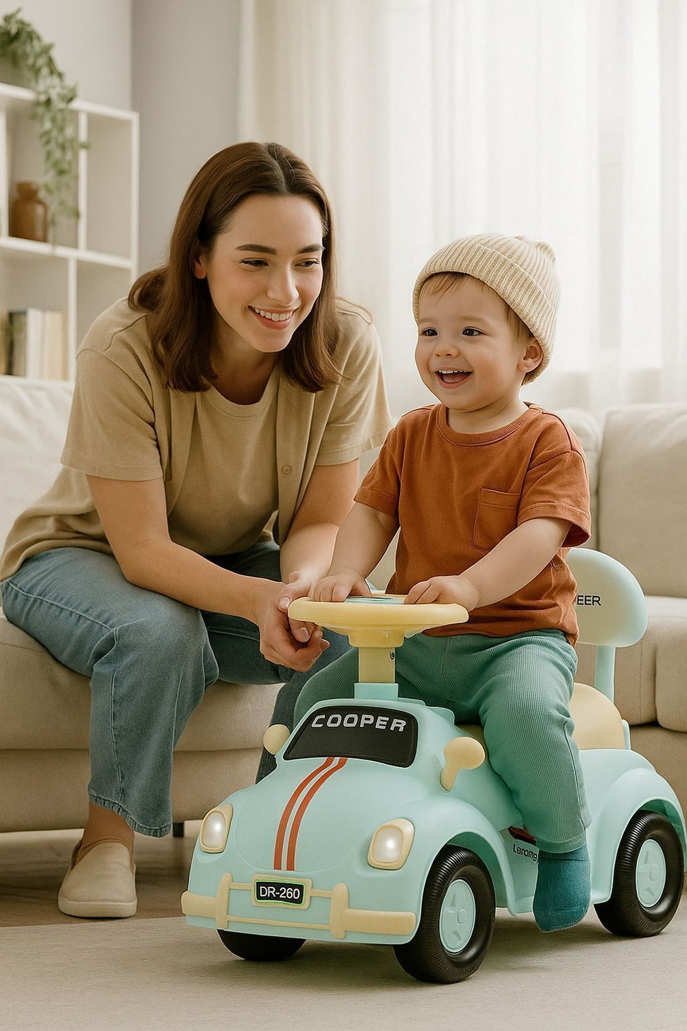 Image of Dash Cooper Ride on Car with Storage Under The Seat Music & Back Rest for Unisex Kids Rideons & Wagons Battery Operated Ride On (Green)