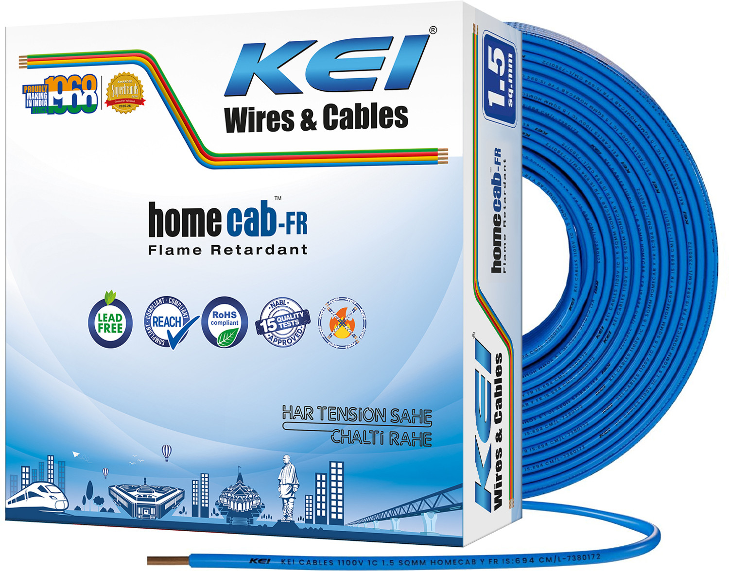 KEI 99.97% Pure Copper 1.5 sq/mm Blue 90m Wire - Image 1