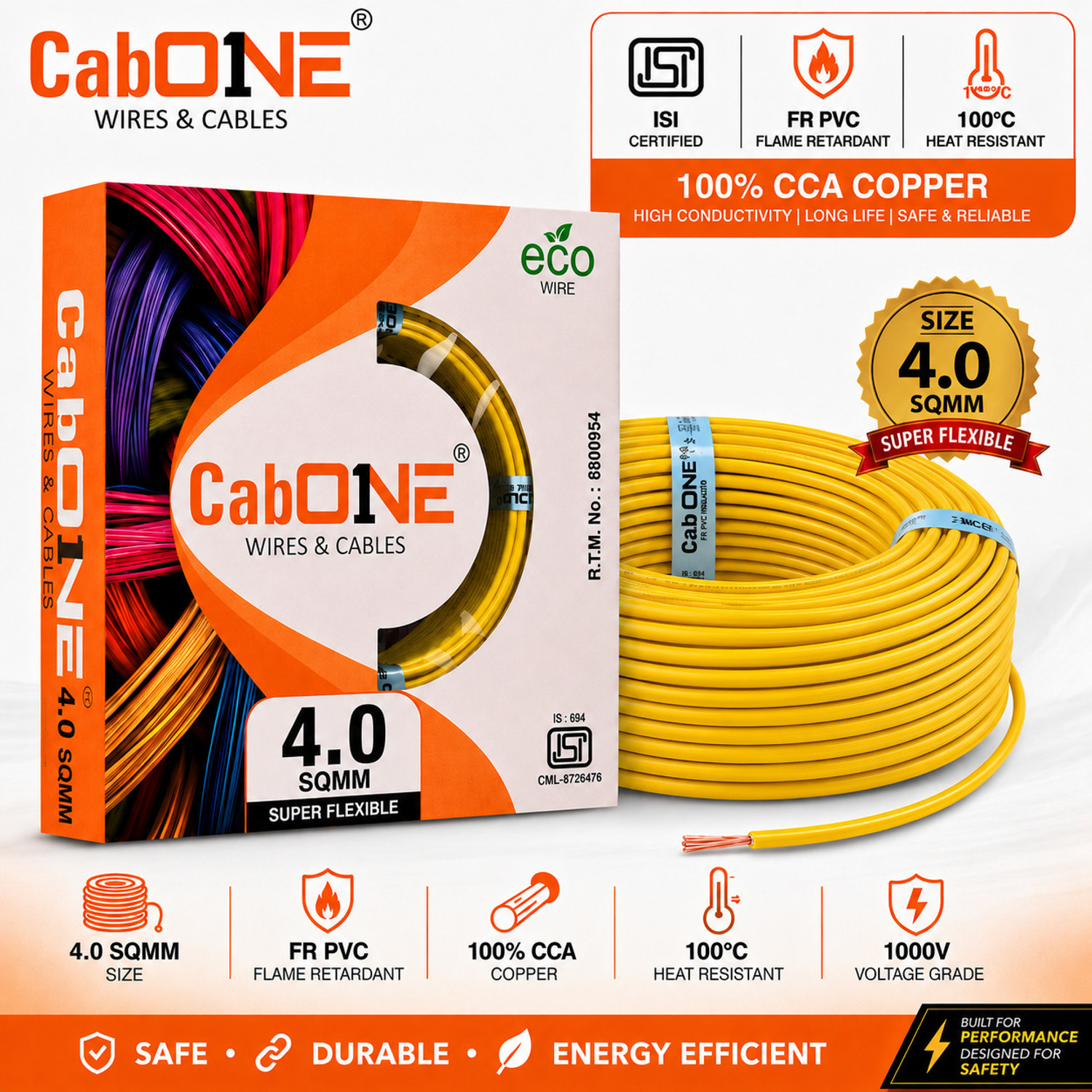 Image of AKIA KABLES 4 SQMM HYBRID PREMIUM COPPER Electrical WireFR PVC |90m|Single Core| 4 sq /mm Red 90 m Wire (Red)
