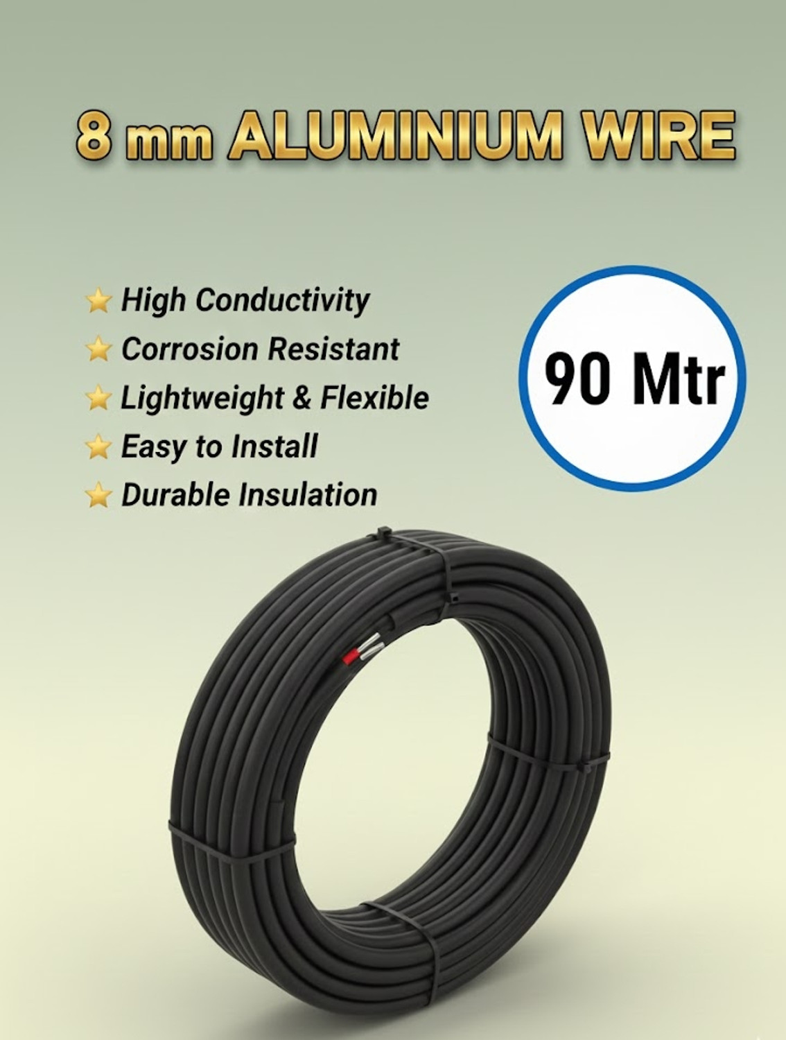 Image of GrahLogy 10mm Flat Aluminium Wire 82 Mtr Heavy Duty Cable for Electric Fitting PVC Coated 10 sq /mm Black 82 m Wire (Black)