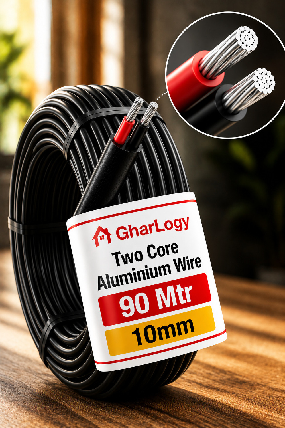 Image of GrahLogy 10mm Flat Aluminium Wire 82 Mtr Heavy Duty Cable for Electric Fitting PVC Coated 10 sq /mm Black 82 m Wire (Black)