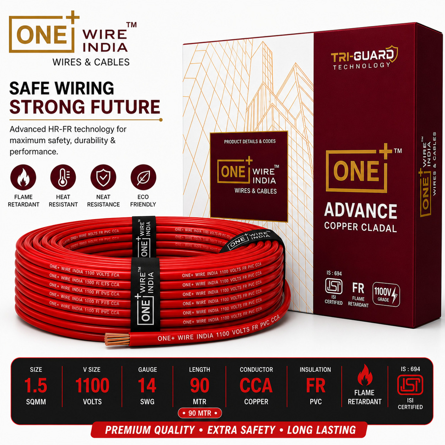 Image of HAVELLS LIFE LINE PLUS S3 2.5 sq /mm Red 90 m Wire (red)