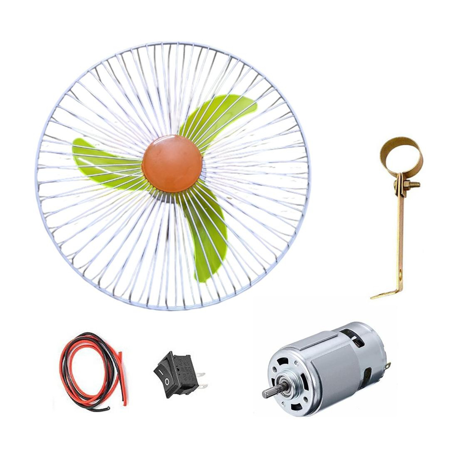 Electroparticle 775 Motor 12V DC Complete Fan Kit with Protective Net, Clamp, Switch & Wire Electronic Components Electronic Hobby Kit - Image 1