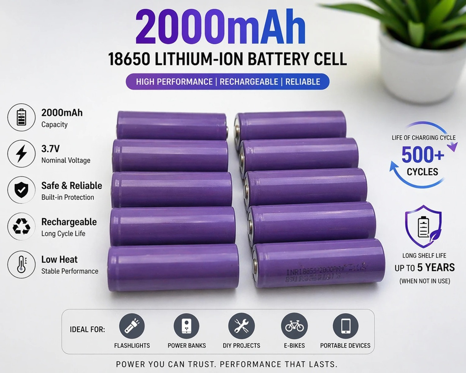 Image of EASTRA PREMIUM 2000mAh 18650 Lithium-Ion Rechargeable Electronic Components Electronic Hobby Kit