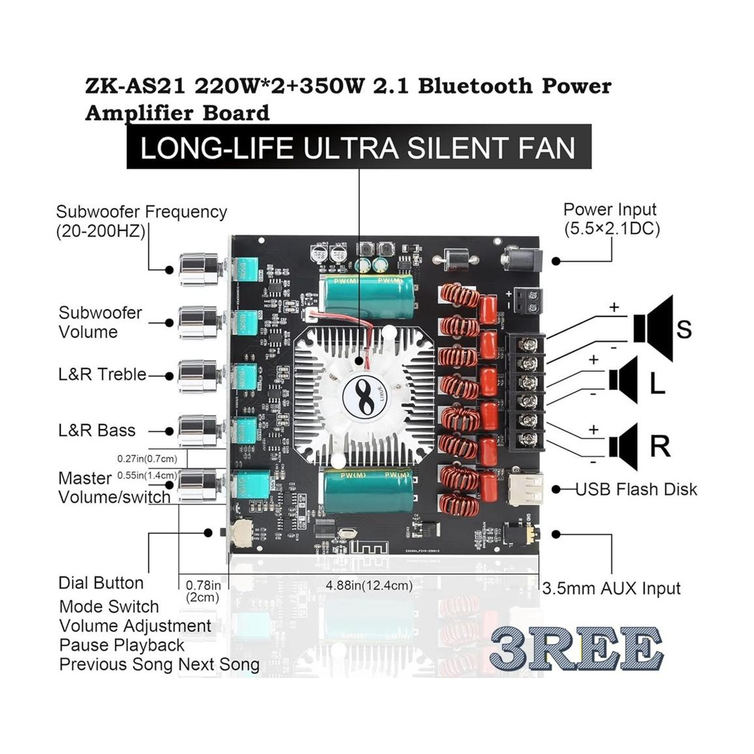 3REE ZK-AS21 TPA3255 Bluetooth 5.1 Amplifier Board - Image 1