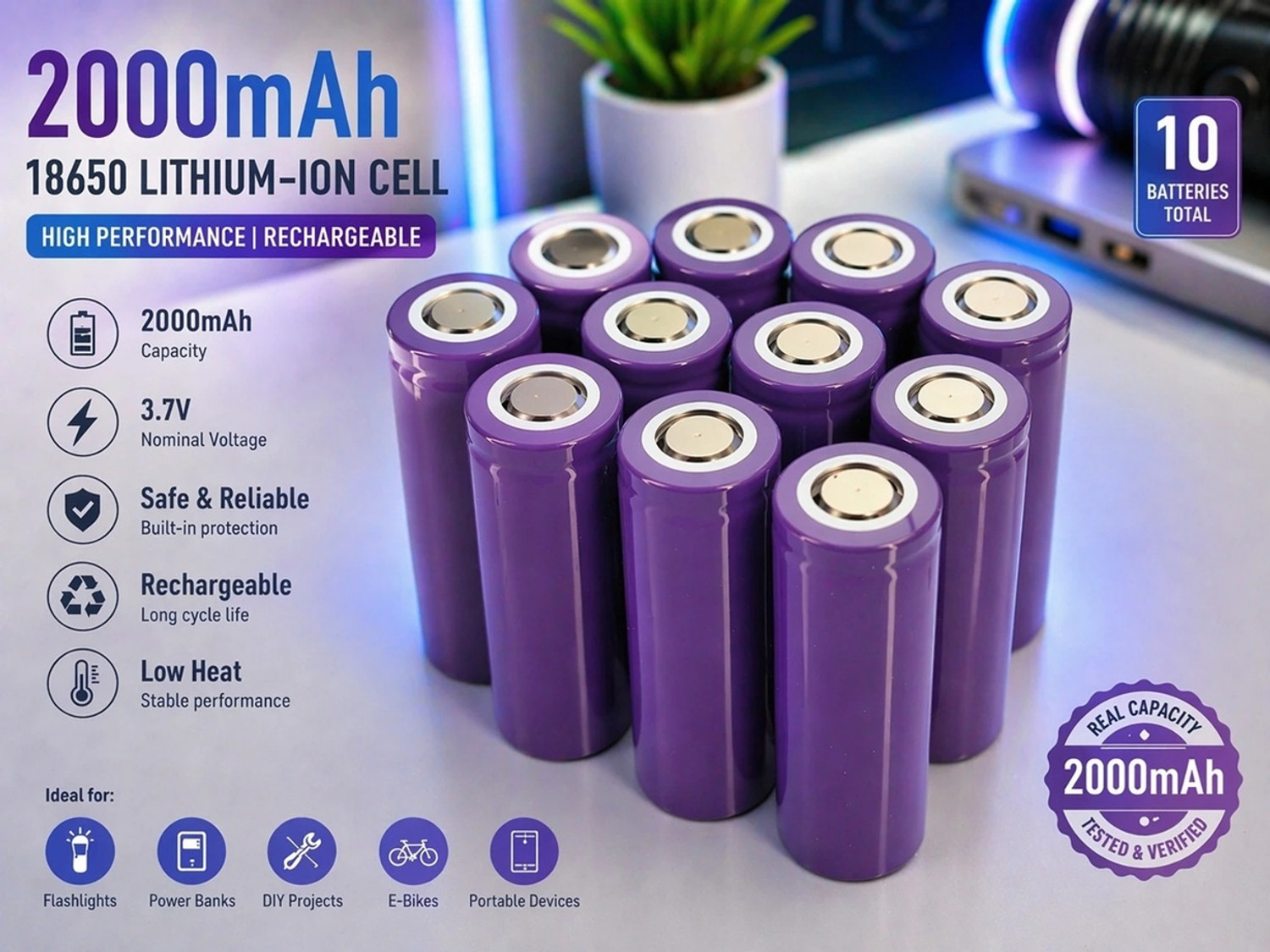 Image of EASTRA PREMIUM 2000mAh 18650 Lithium-Ion Rechargeable Electronic Components Electronic Hobby Kit