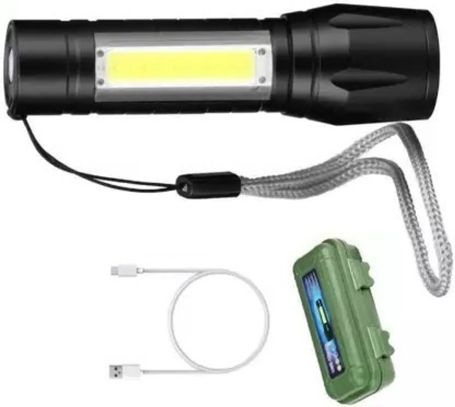 Image of Trendy styler Standard Aluminum COB Tactical Waterproof LED USB Rechargeable 4 hrs Torch Emergency Light (Black)