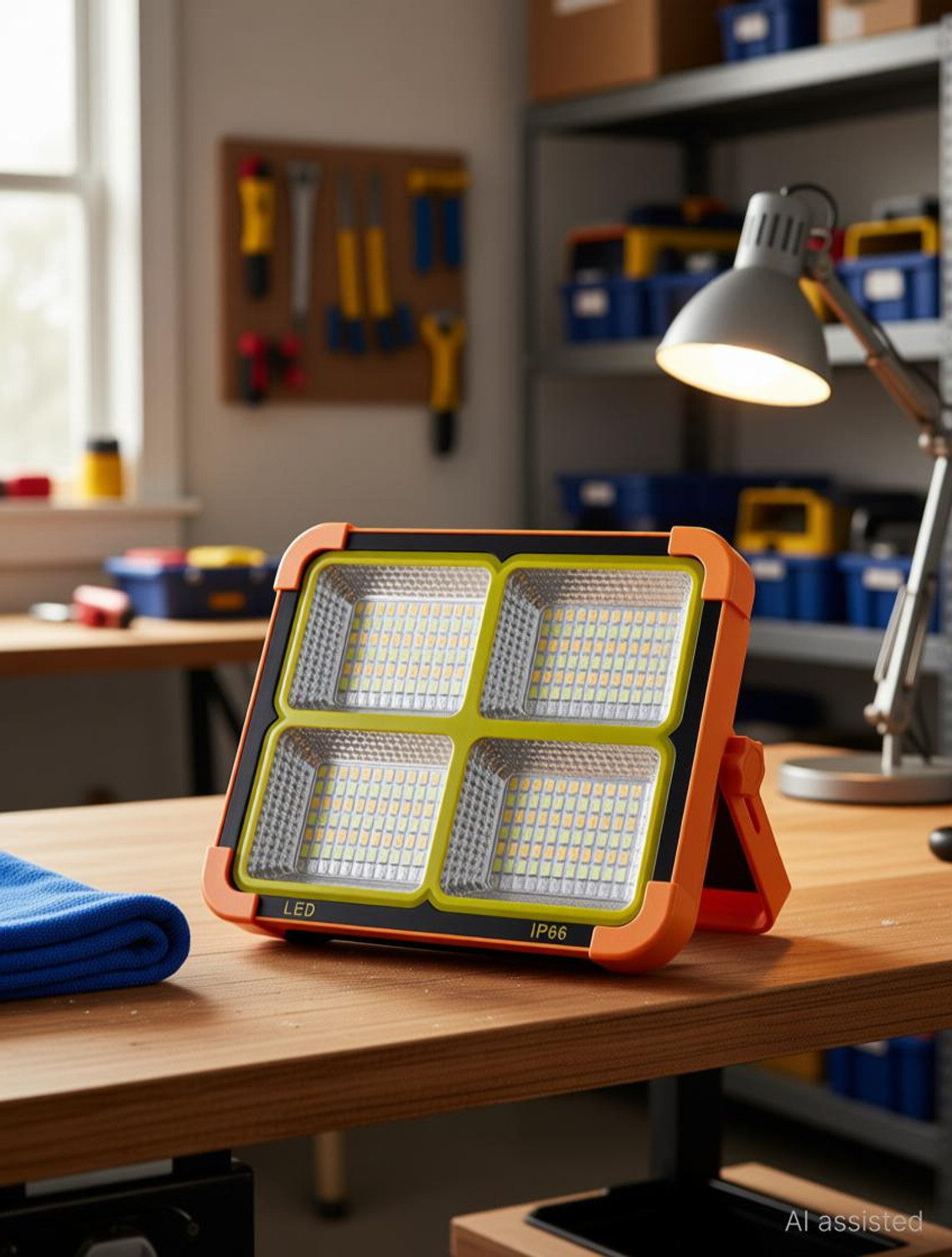 Image of omnex 100W Solar Rechargeable LED Flood Light with Handle 7 hrs Flood Lamp Emergency Light (Orange)