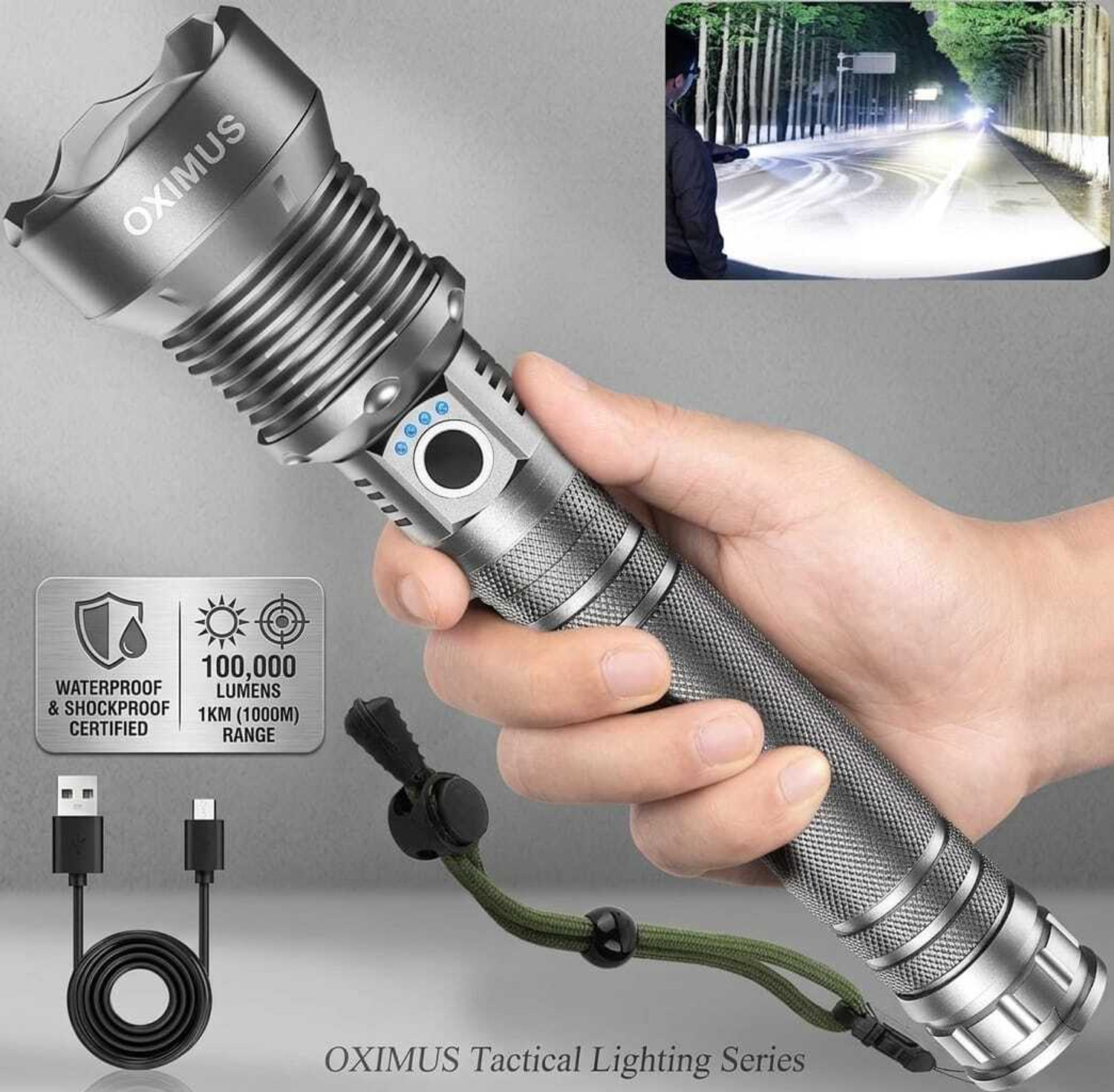 Image of iBELL FL8360S Flashlight, 10W, Multiple Light Modes, Water Resistant, Telescopic Zoom Torch (Black, 16.5 cm, Rechargeable)