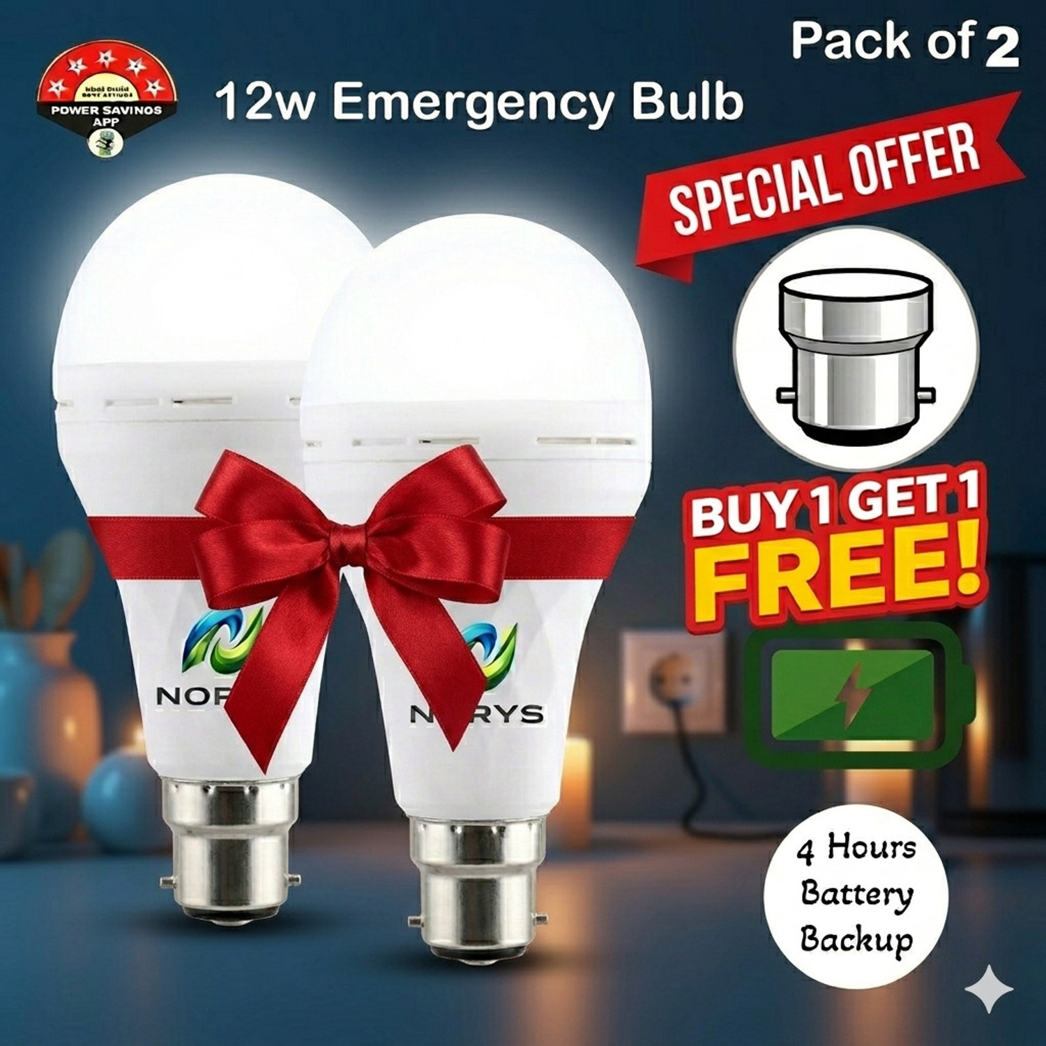 Image of HALONIX 9 W Basic Round B22 LED Bulb (White, Pack of 4)