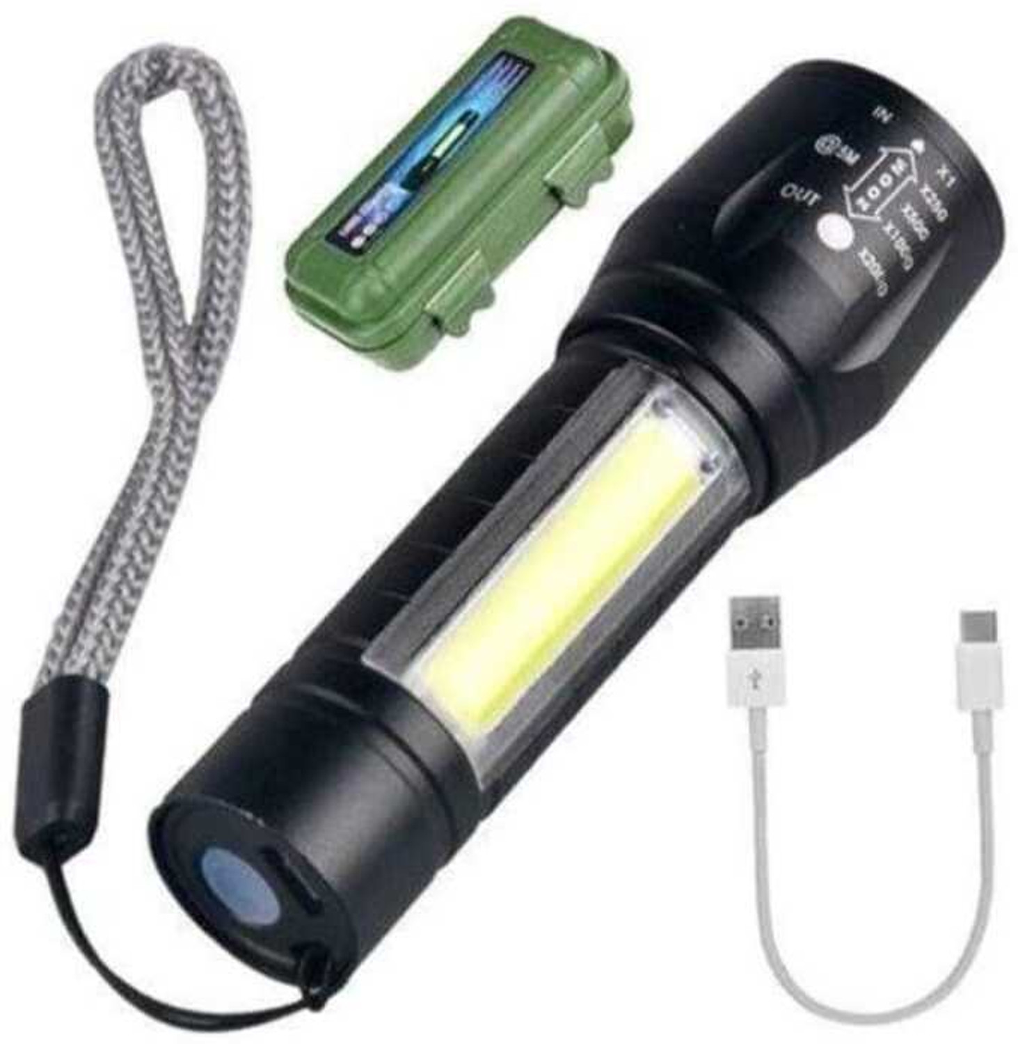 Image of Trendy styler Standard Aluminum COB Tactical Waterproof LED USB Rechargeable 4 hrs Torch Emergency Light (Black)