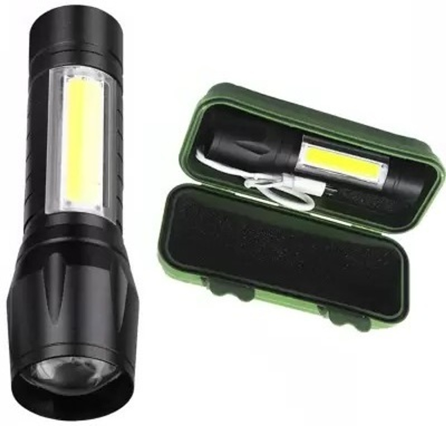 Image of Trendy styler Standard Aluminum COB Tactical Waterproof LED USB Rechargeable 4 hrs Torch Emergency Light (Black)