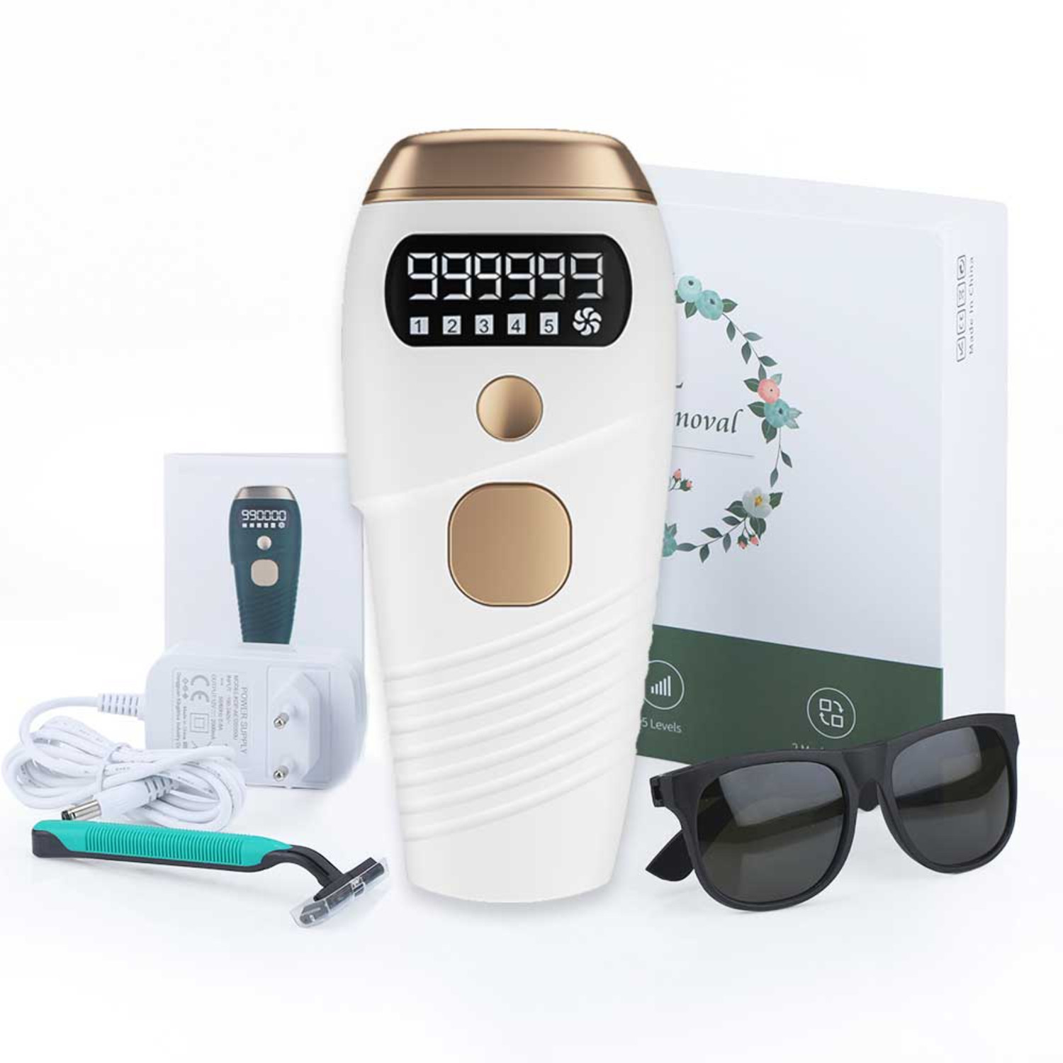 Image of ClothyDeal IPL Ultra Permanent FullBody Laser HairRemoval Machine 999,999 Flashes H2KI5M Cordless Epilator (White)