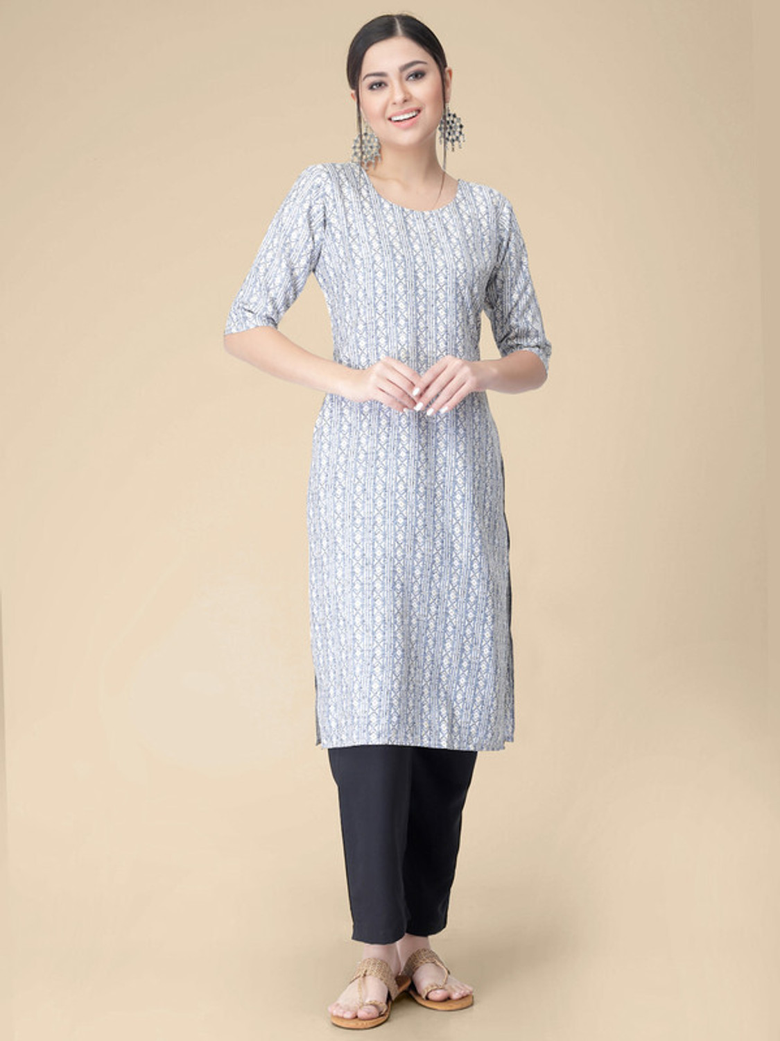 Image of 1 Stop Fashion Printed Crepe Straight Kurta for Women (Multicolor)