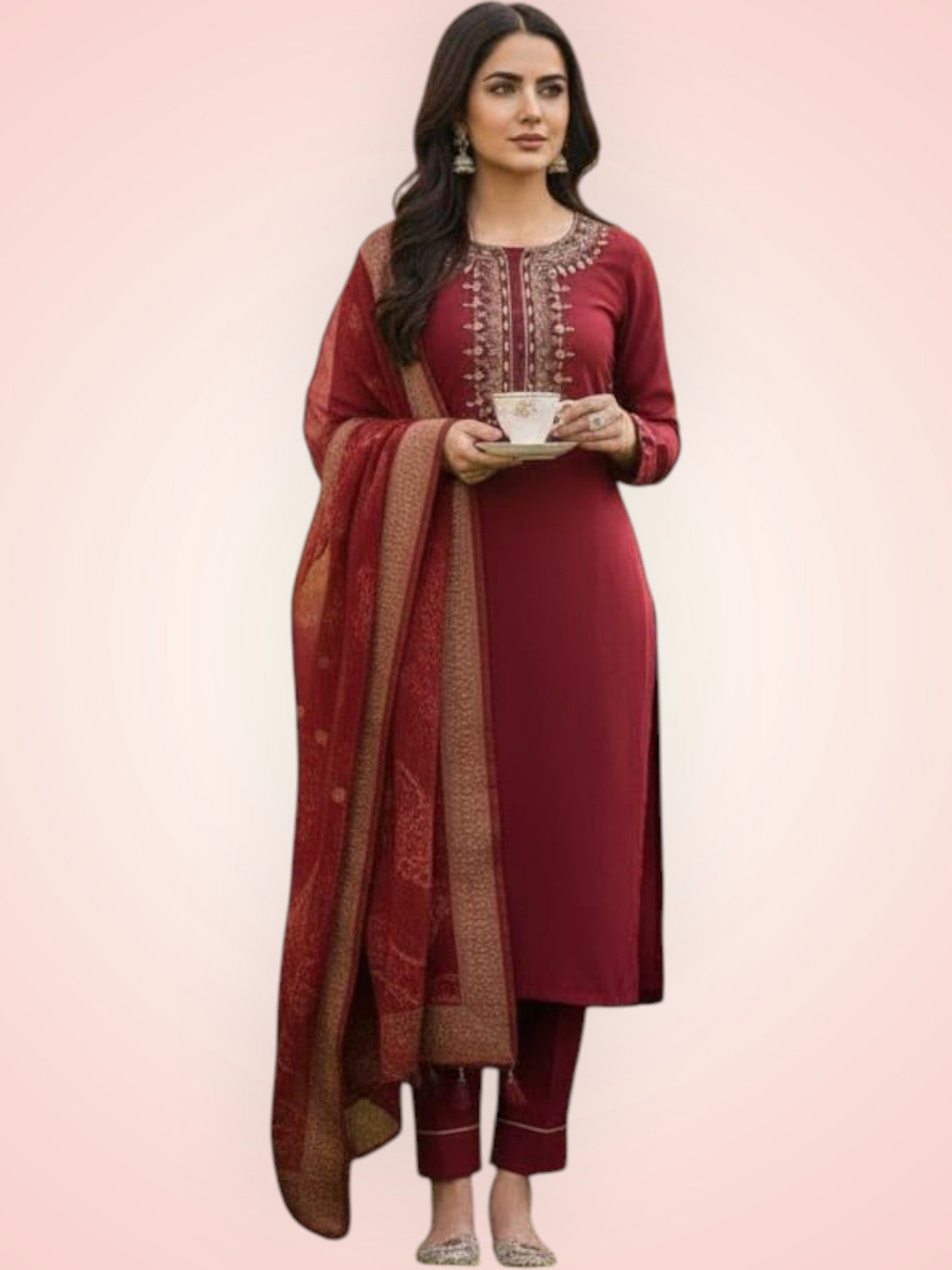 Image of JHANJHRIYA FAB Women Viscose Rayon Kurta Pant Dupatta Set