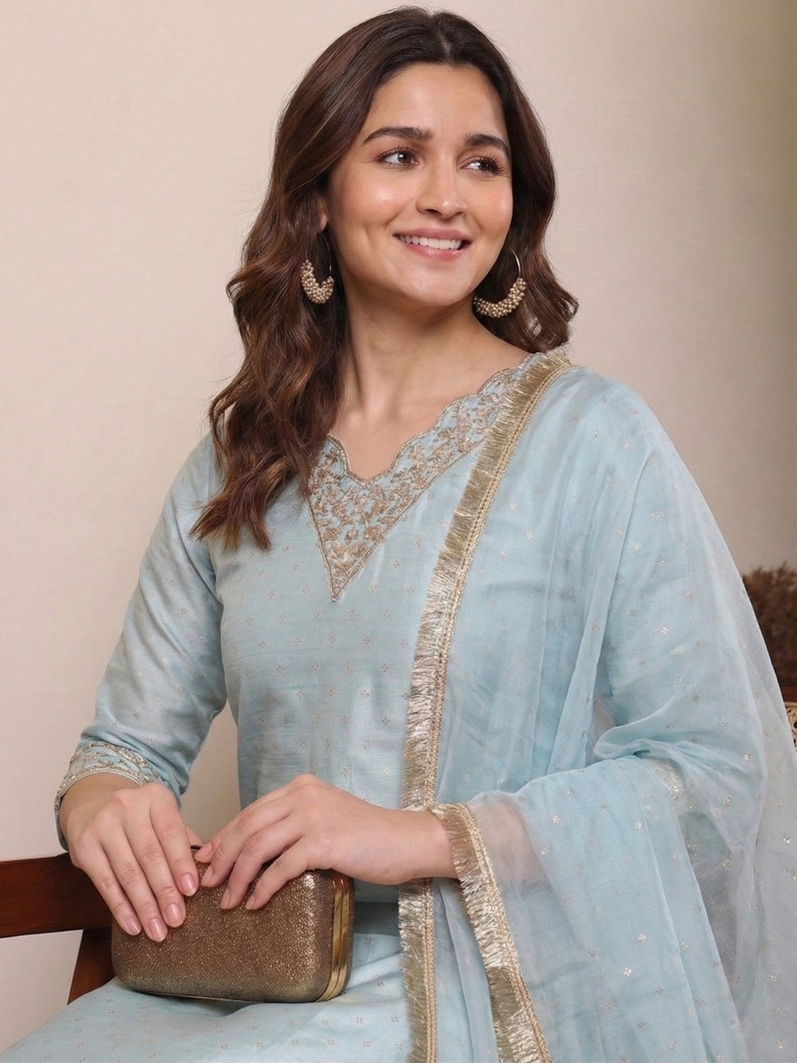 Image of Being Banarasi Women Chanderi, Cotton Silk Kurta Pant Dupatta Set