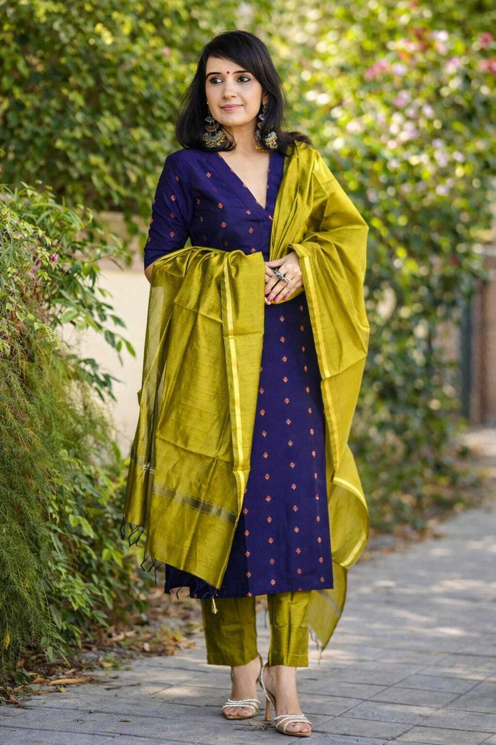 Image of Being Banarasi Women Chanderi, Cotton Silk Kurta Pant Dupatta Set
