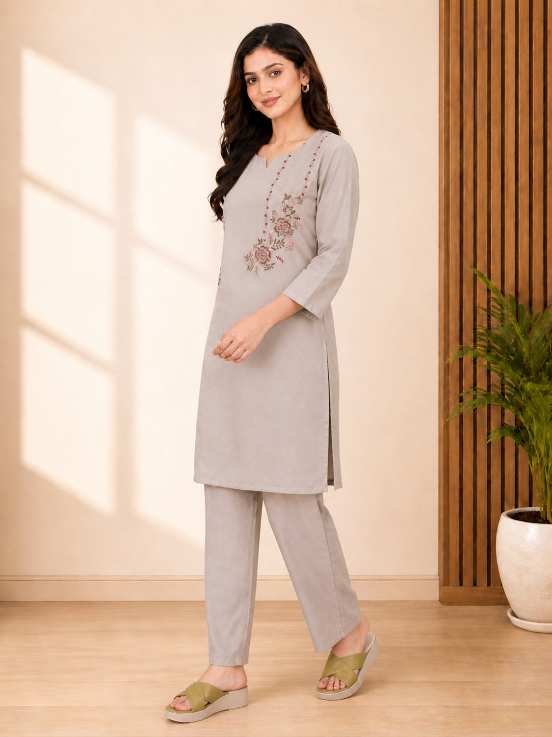 Image of KILFIT Women Cotton Blend Kurta Palazzo Set
