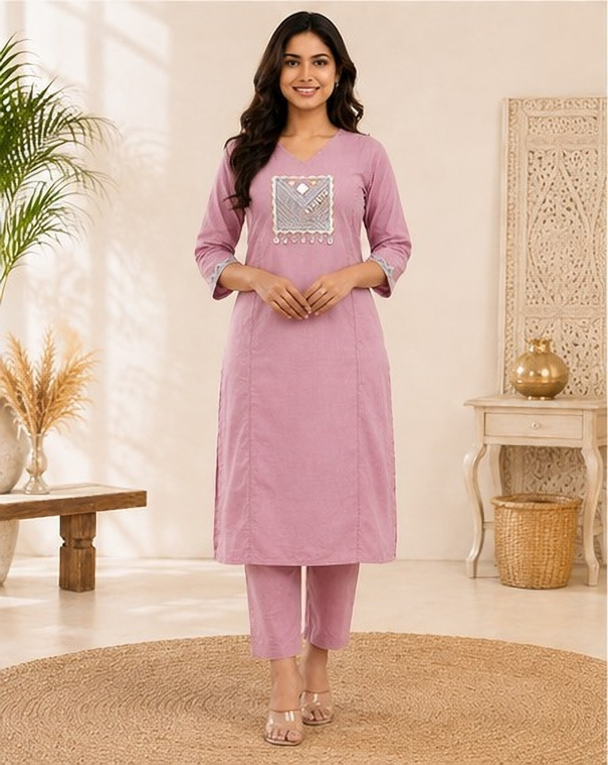 Image of Ajay creation Women Pure Cotton Kurti Palazzo Set