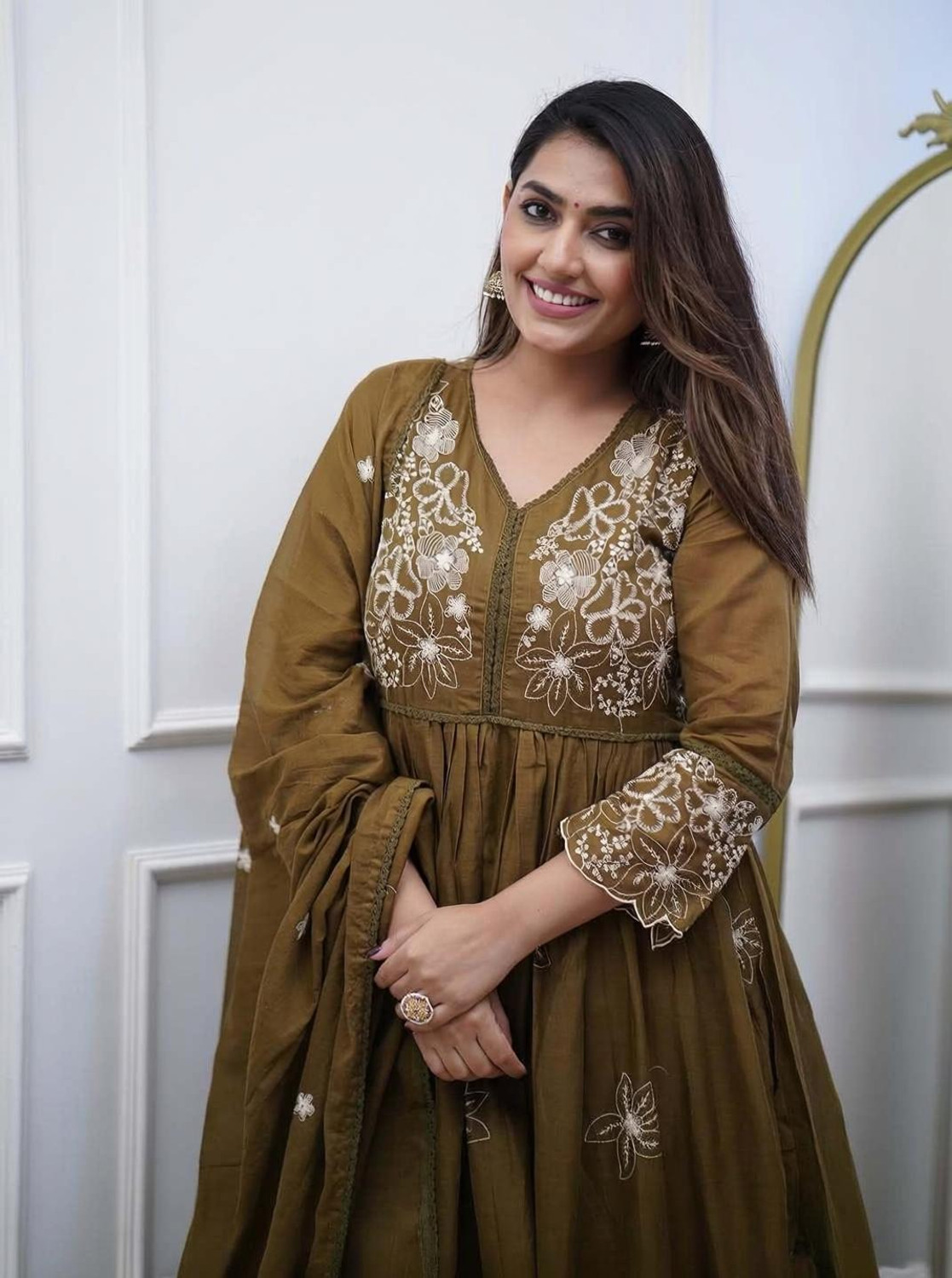 Image of Tasrika Printed Anarkali Kurta, Bottom & Dupatta Set