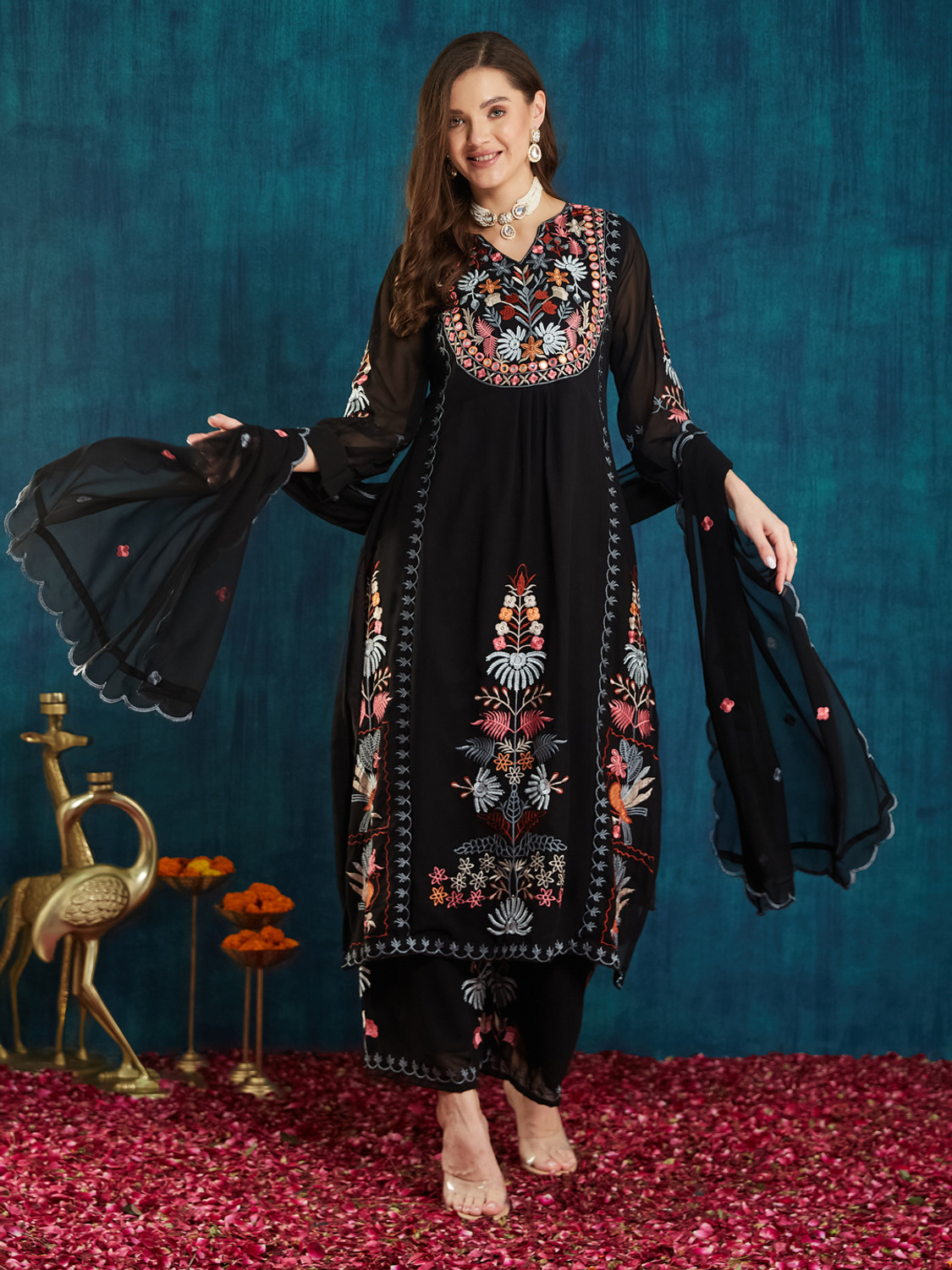 Image of Tasrika Women Muslin Kurta Palazzo Dupatta Set
