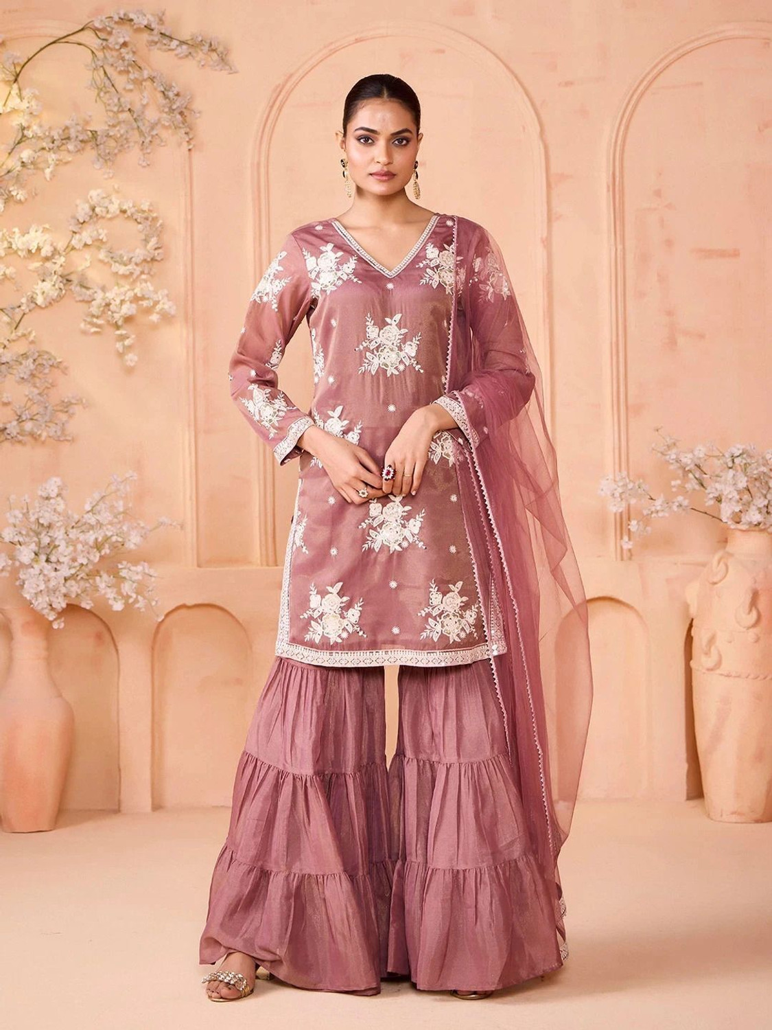 Image of Samragni Women Silk Blend Kurta Palazzo Dupatta Set
